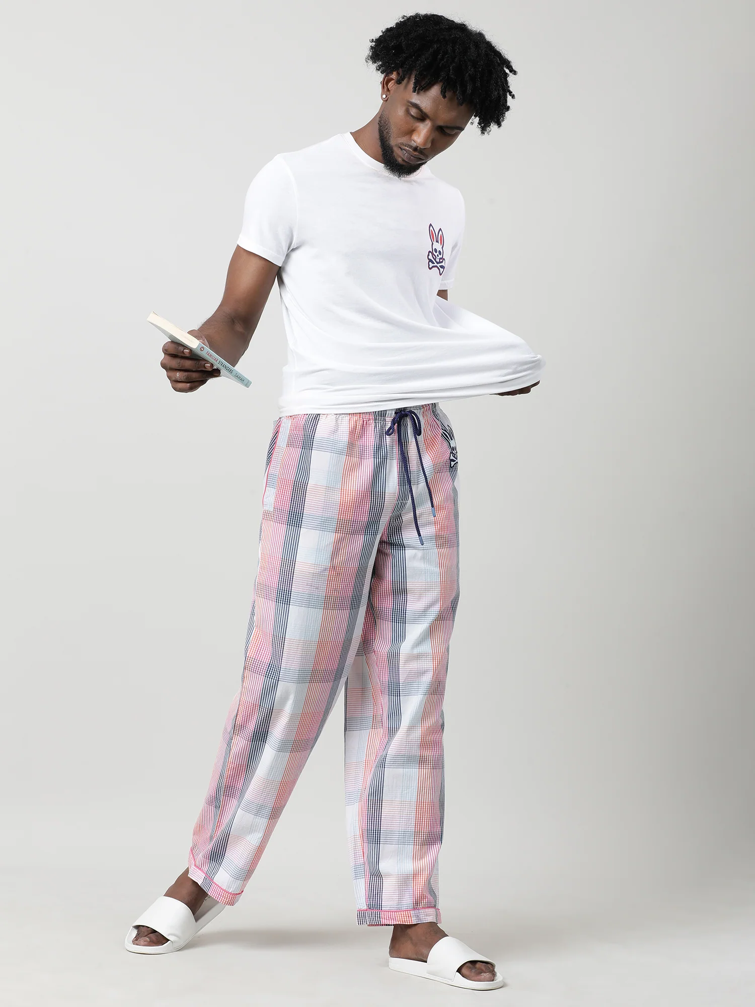 Men Oversized Multi Cotton Checkered Knit Lounge Pants - Image 7