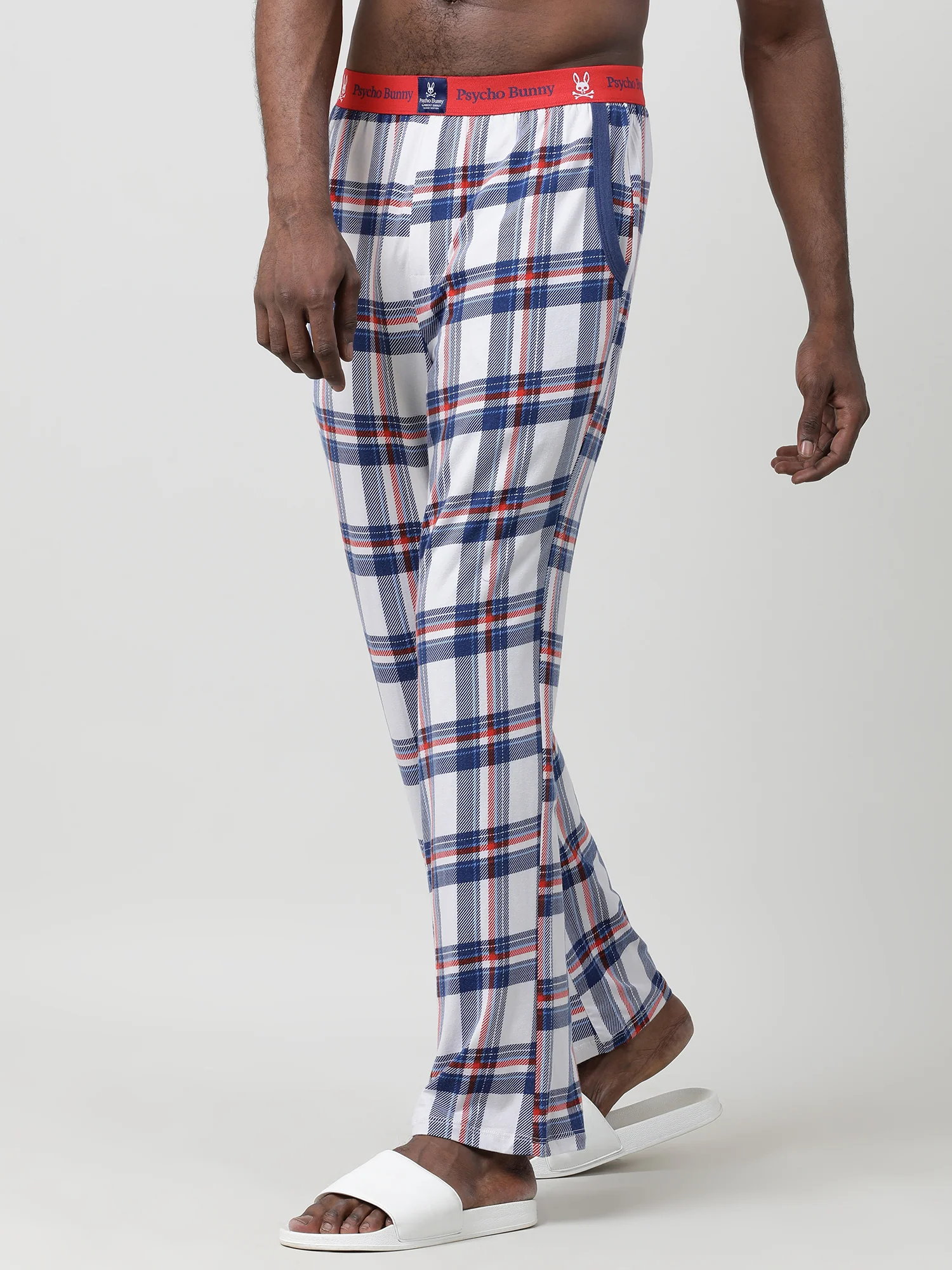 Men Oversized White Cotton Checkered Knit Lounge Pants - Image 3