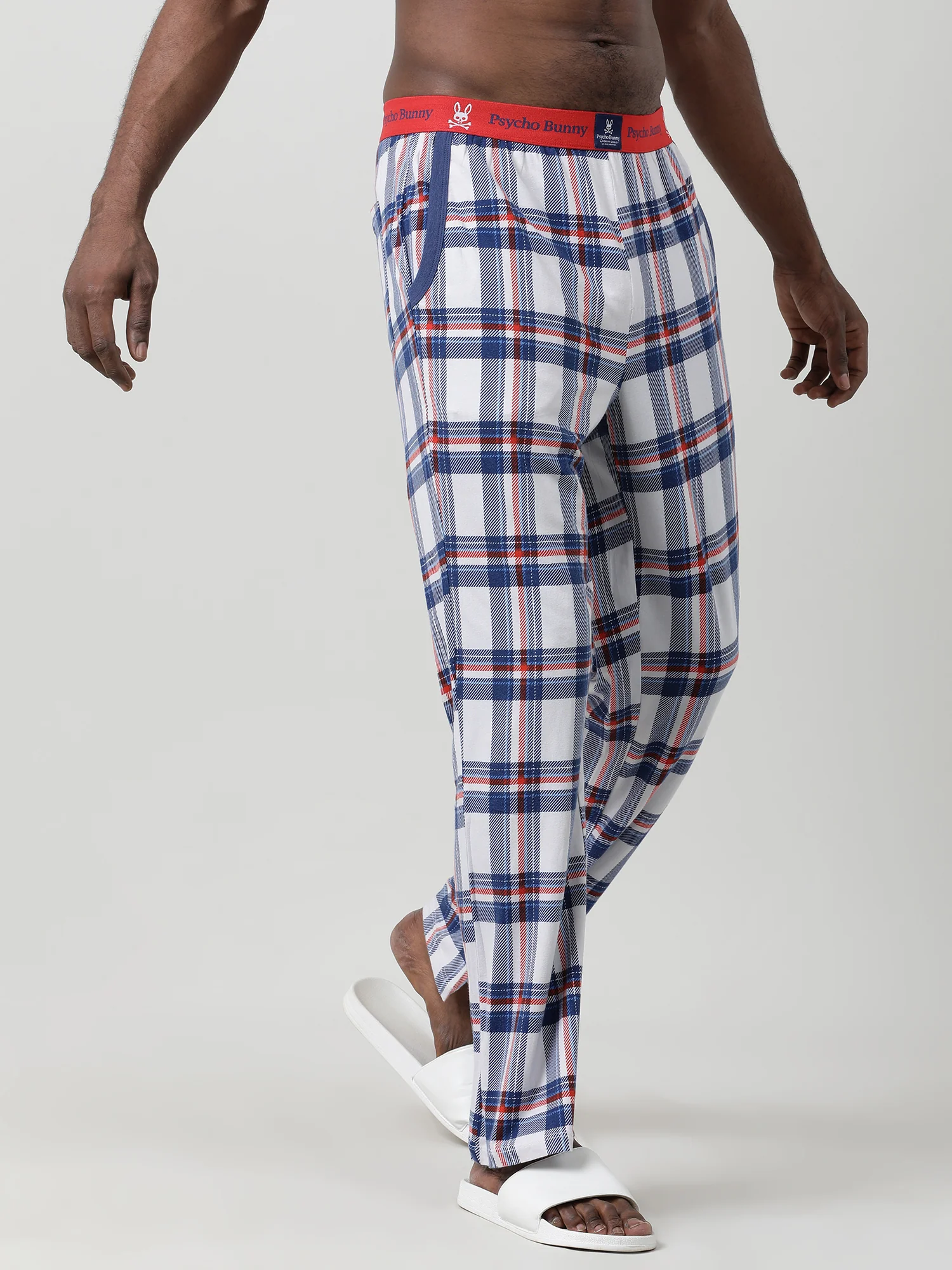 Men Oversized White Cotton Checkered Knit Lounge Pants - Image 4