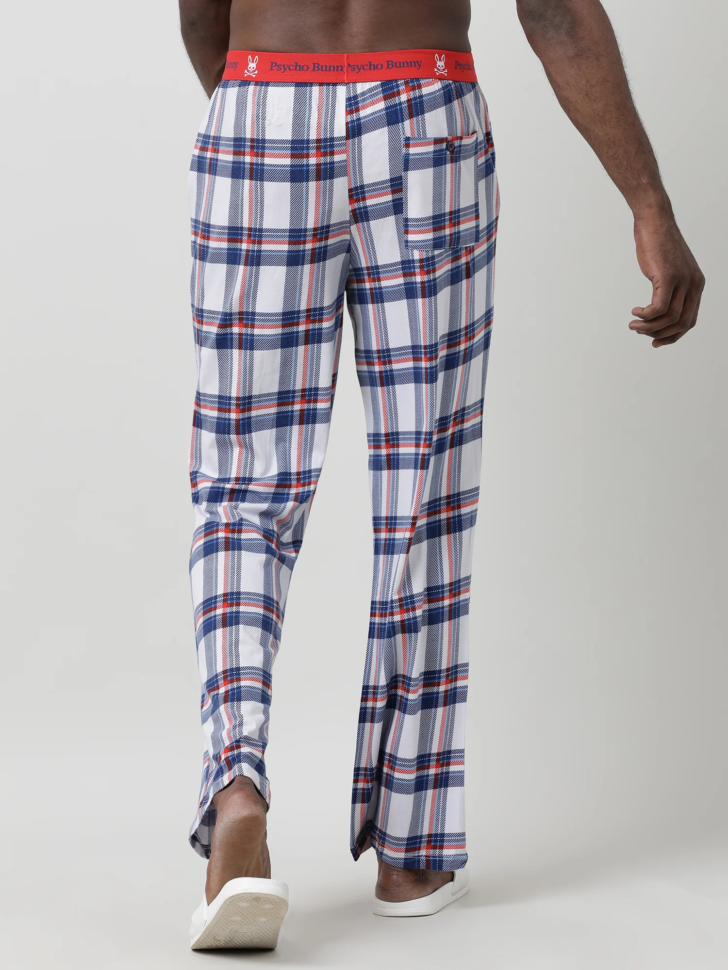Men Oversized White Cotton Checkered Knit Lounge Pants - Image 6