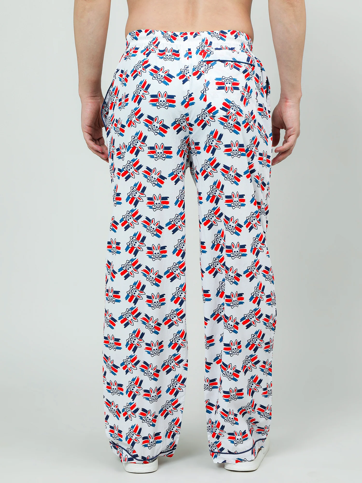 Men Oversized Blue Cotton Checkered Knit Lounge Pants - Image 5