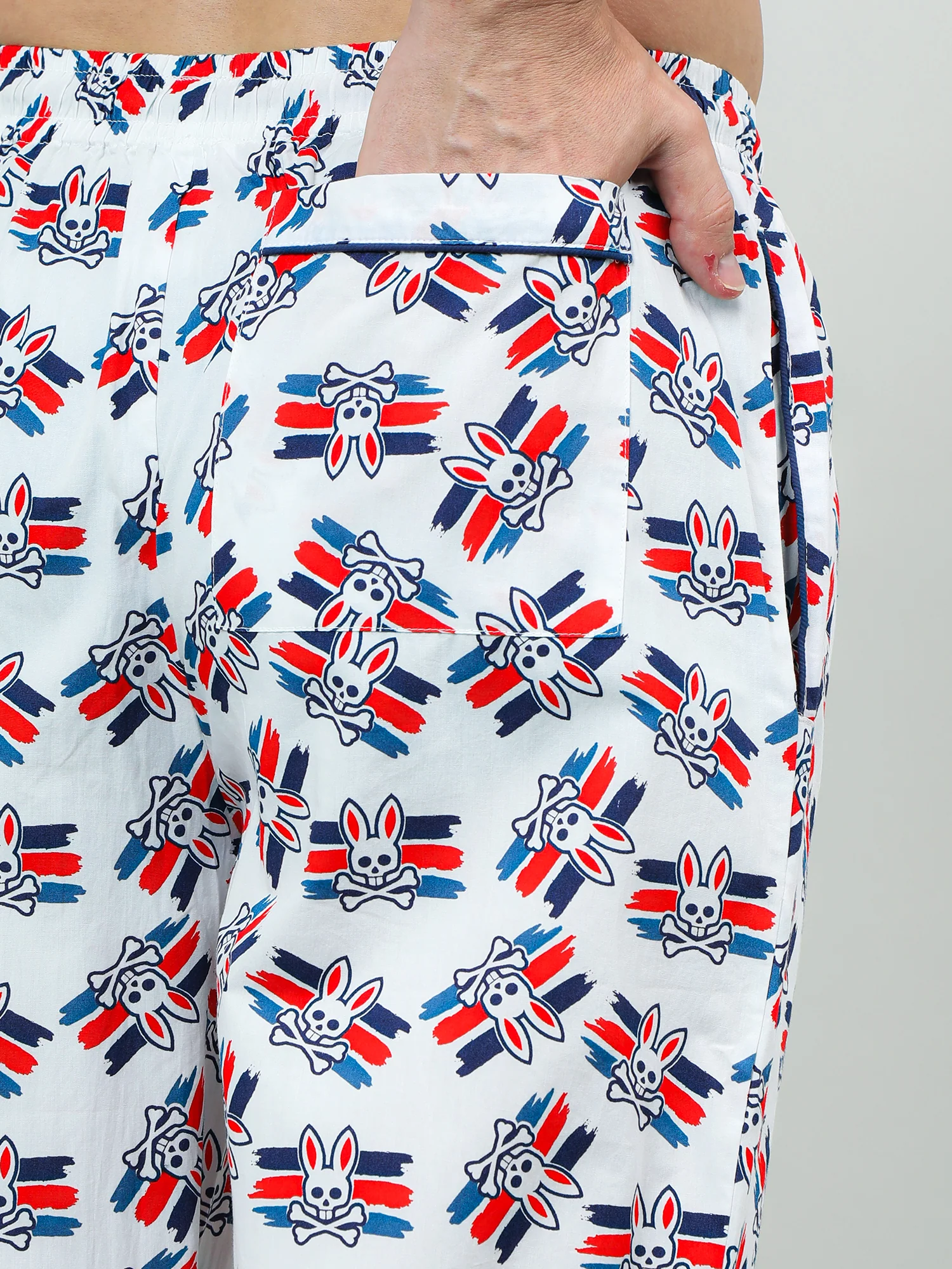 Men Oversized Blue Cotton Checkered Knit Lounge Pants - Image 6