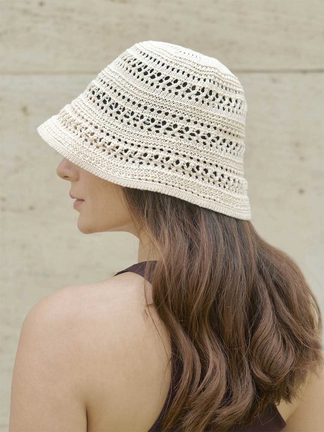 White Hollow Knitted Crochet Sun Bucket Hat - Image 2