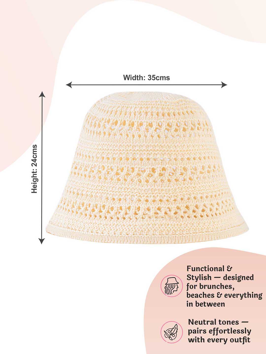 White Hollow Knitted Crochet Sun Bucket Hat - Image 7