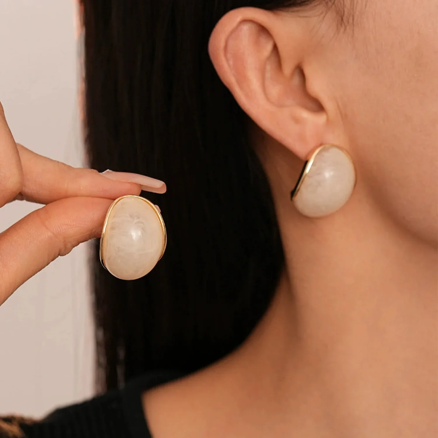 White Pearls Stud Earrings - Image 2