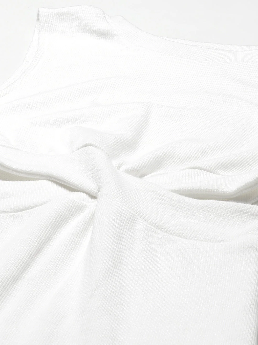 Women White Rib Side Cut-Out Bodycon Dress - Image 2