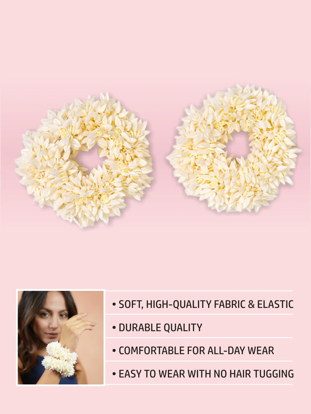 White Scented Mogra Gajra Scrunchies Set of 2 - Image 4