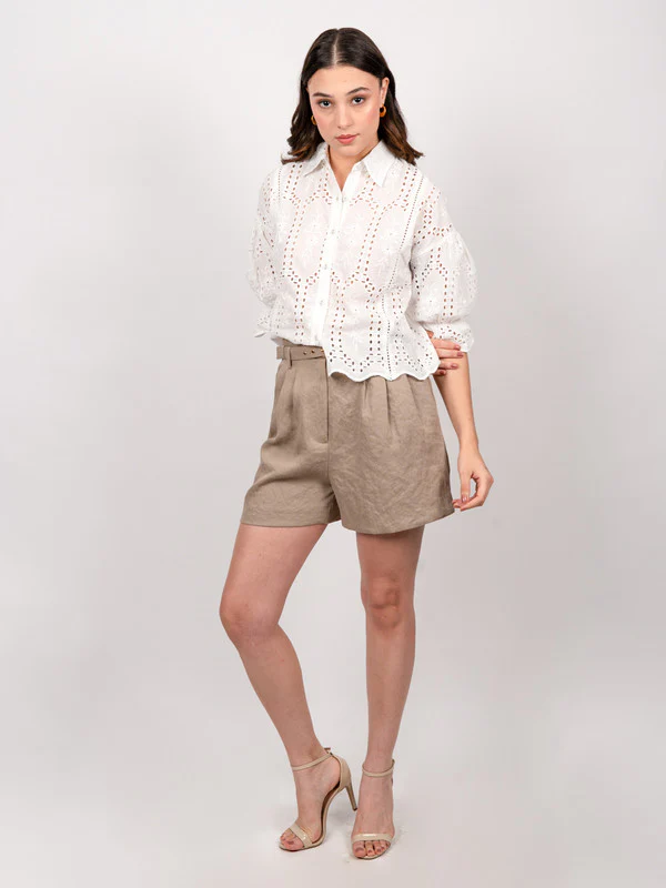 Women white schiffli embrioded shirt - Image 5
