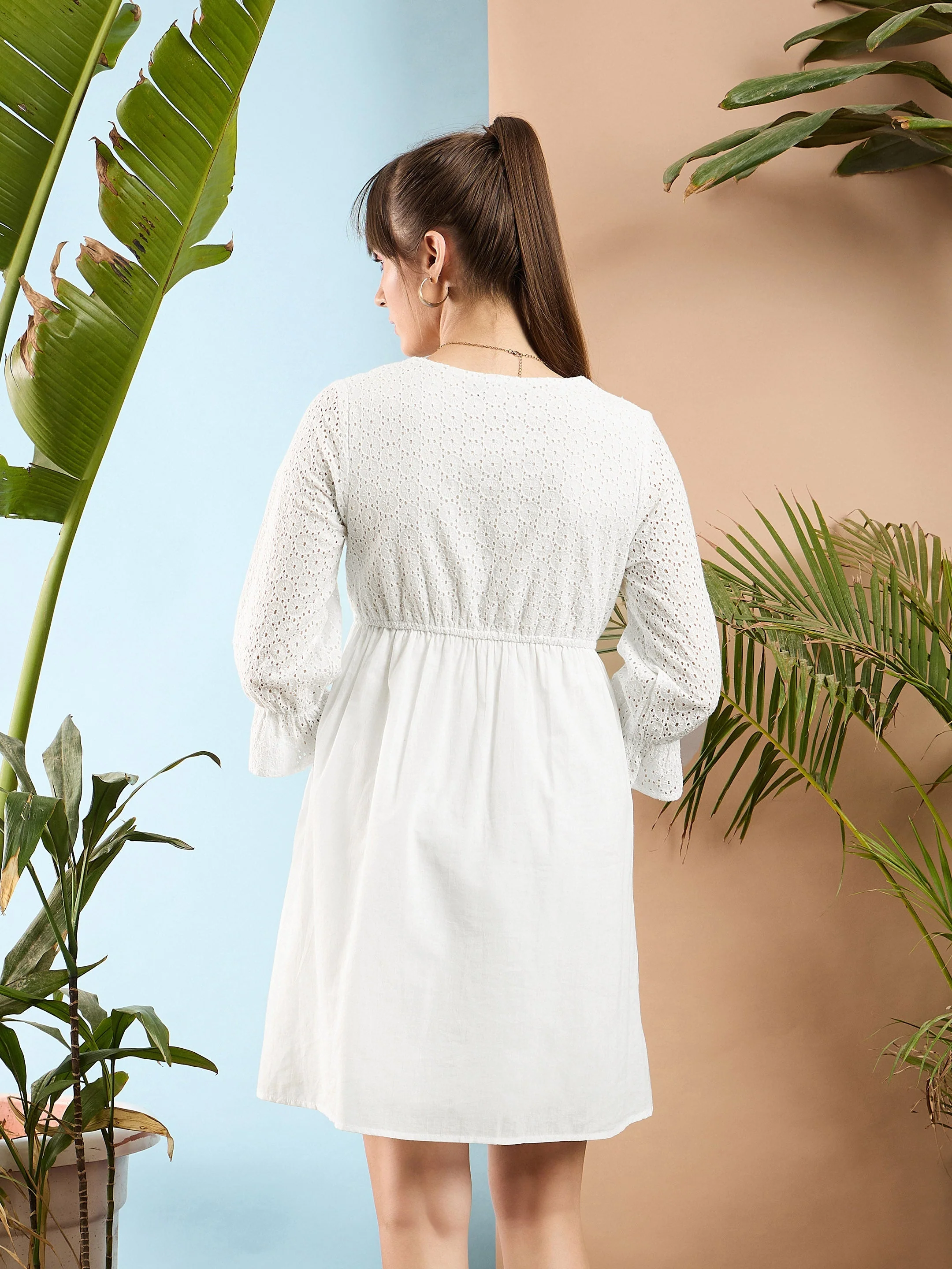 Women White Schiffli Shift Dress - Image 5