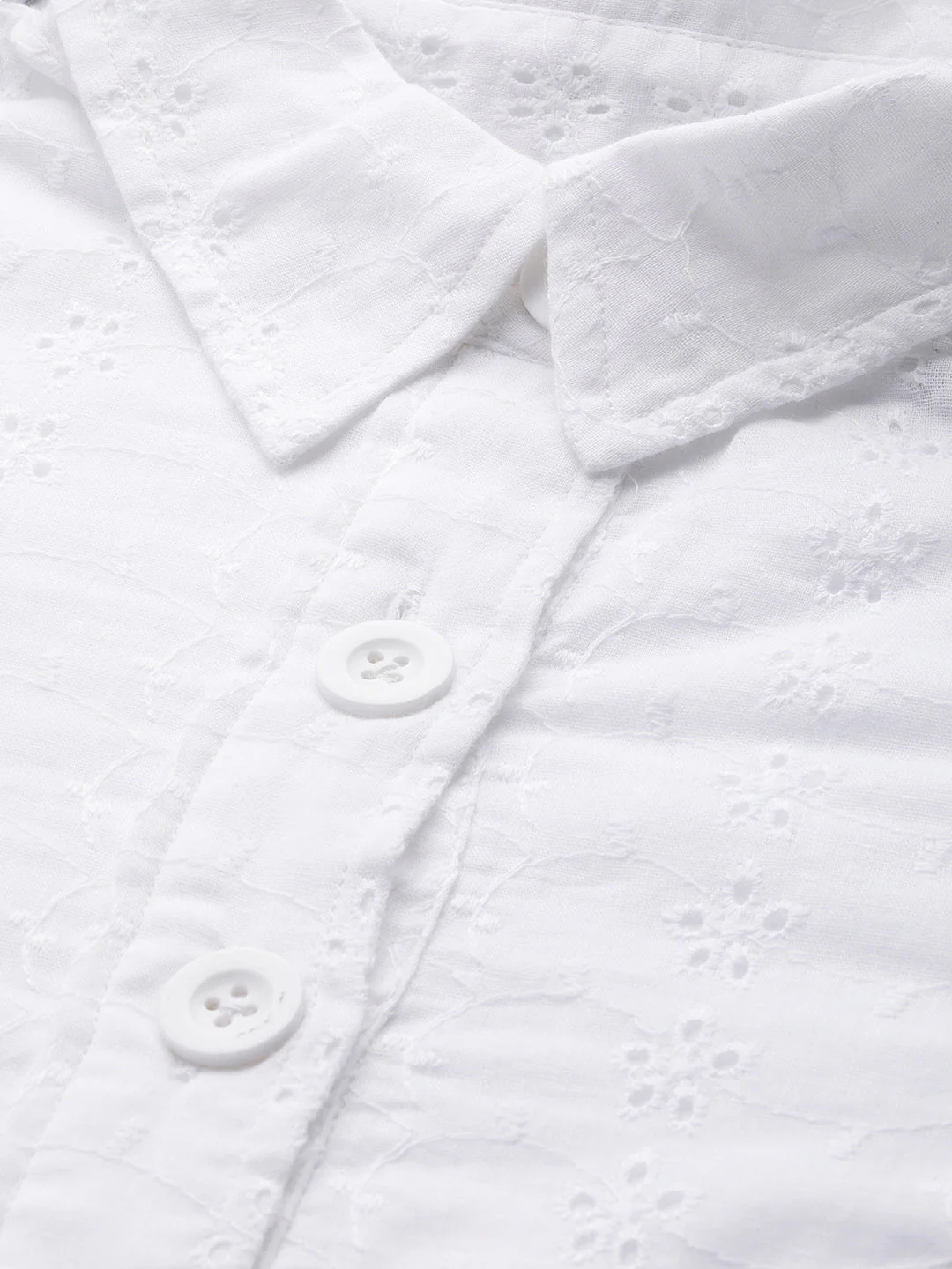 Women White Schiffli Shirt Dress - Image 3