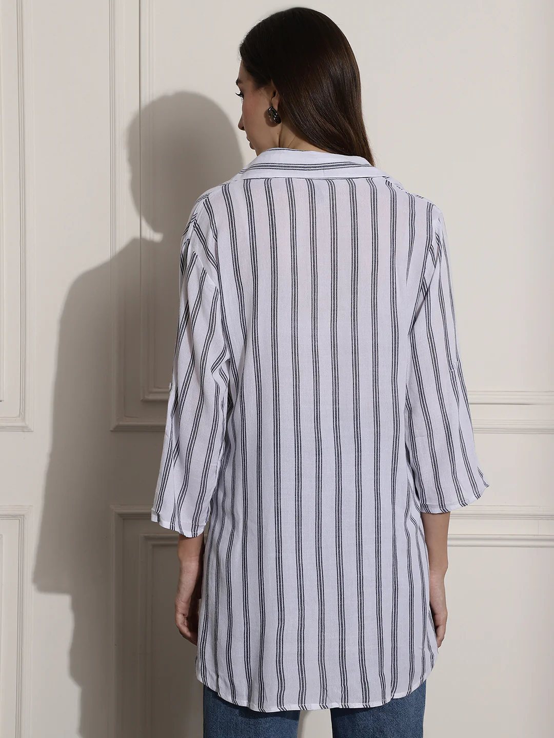 Women White Striped Regular Fit Top - Image 4