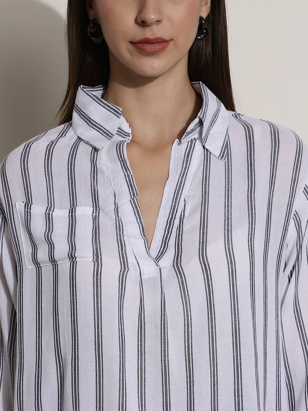 Women White Striped Regular Fit Top - Image 5