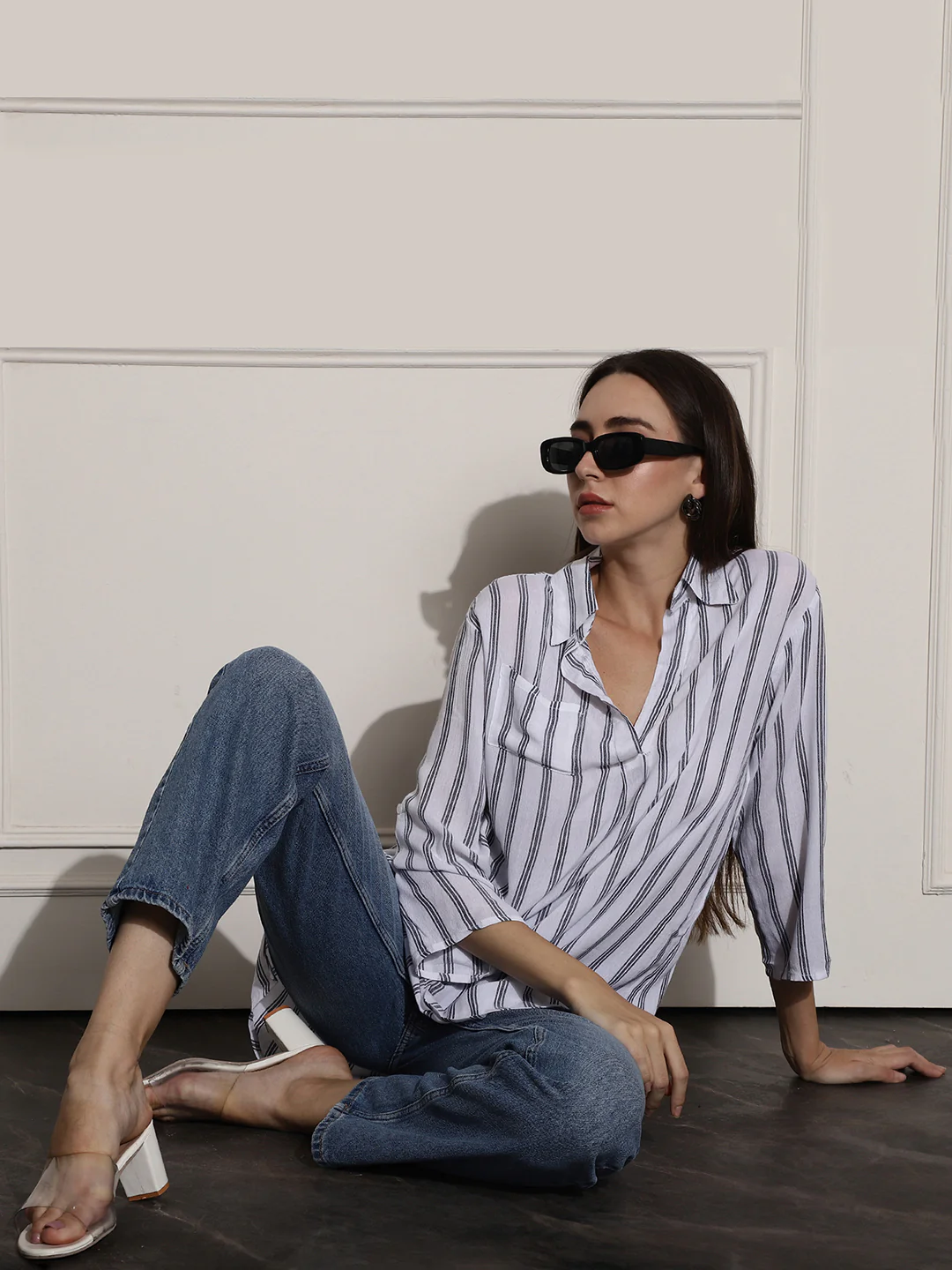 Women White Striped Regular Fit Top - Image 6