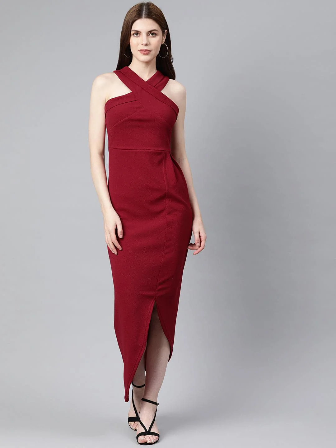 Women Wine Halter Maxi