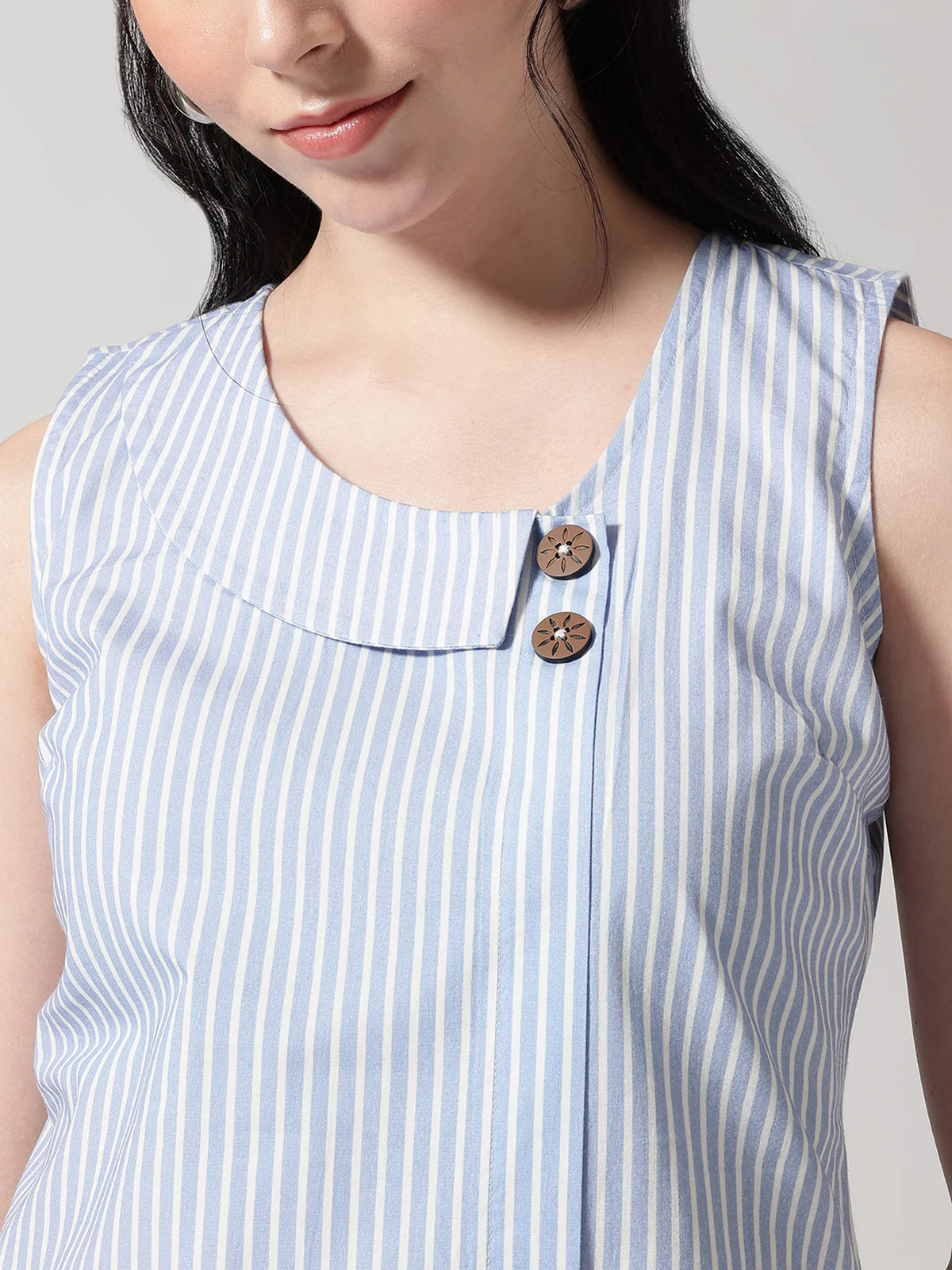 Women Asymmetrical Collar Casual Sleeveless Stripe Top - Image 5