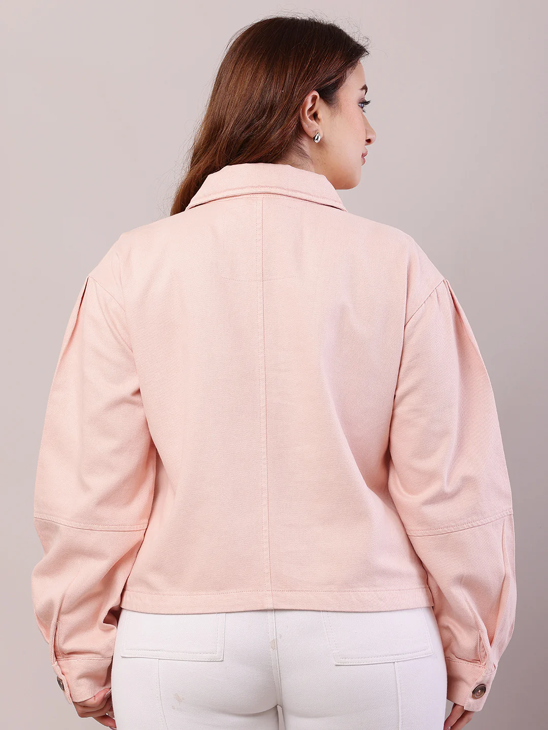 Women Baby Pink Cotton Shirt Collar Jacket - Image 4