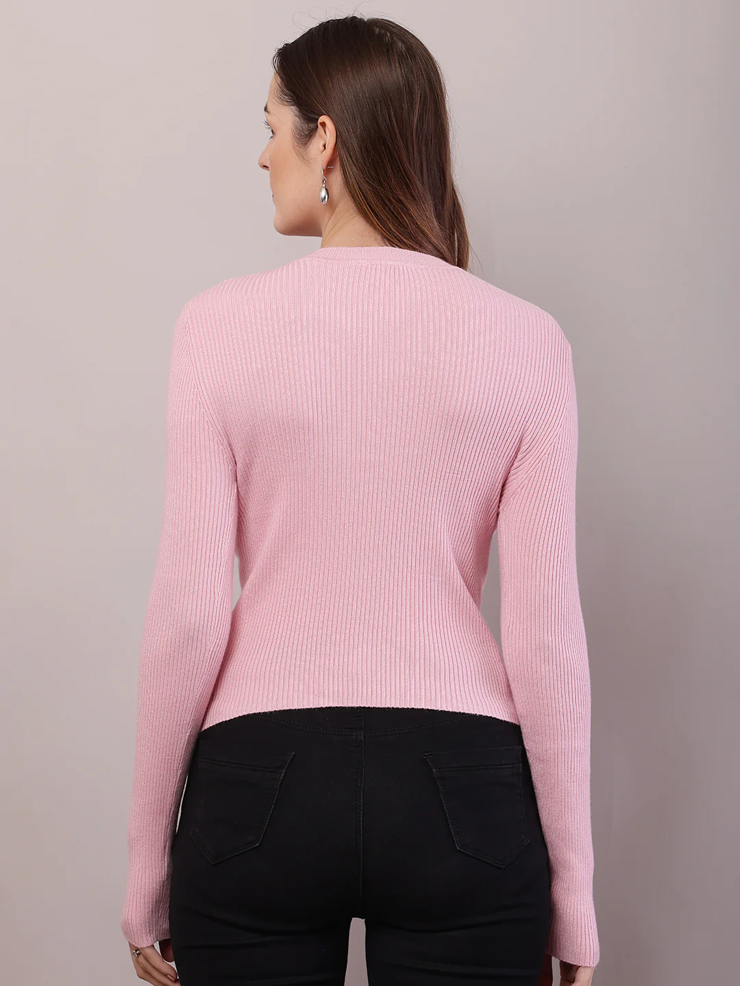 Women Baby Pink Viscose Full Sleeve Sweater - Image 4