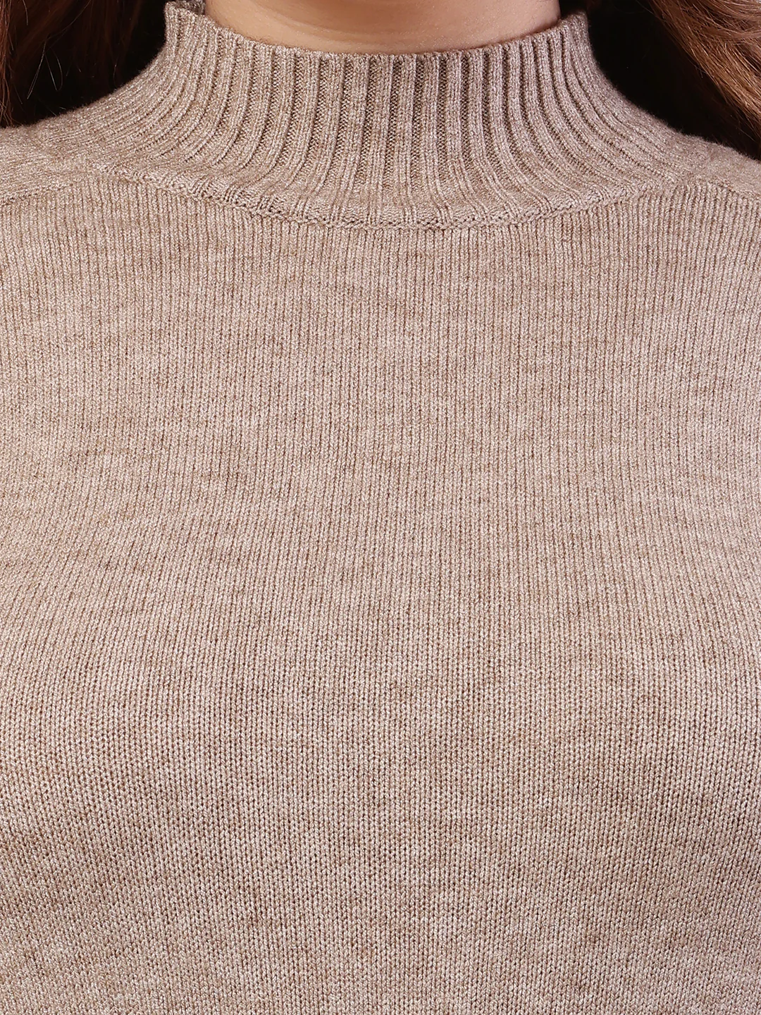 Women Beige Acrylic Full Sleeve Turtle Neck Bodycon Dress - Image 5