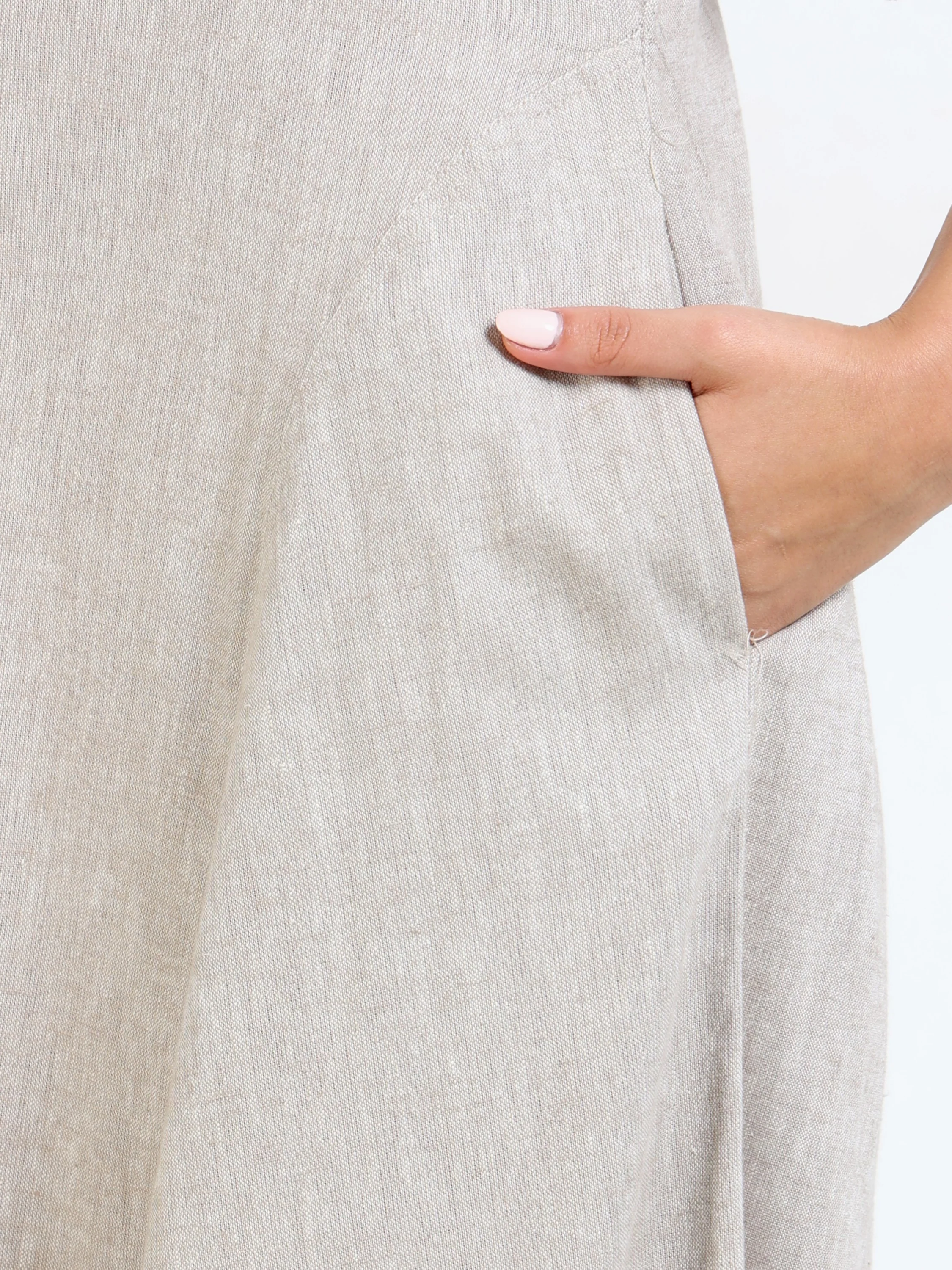 Women Beige Linen Blend Dress - Image 4