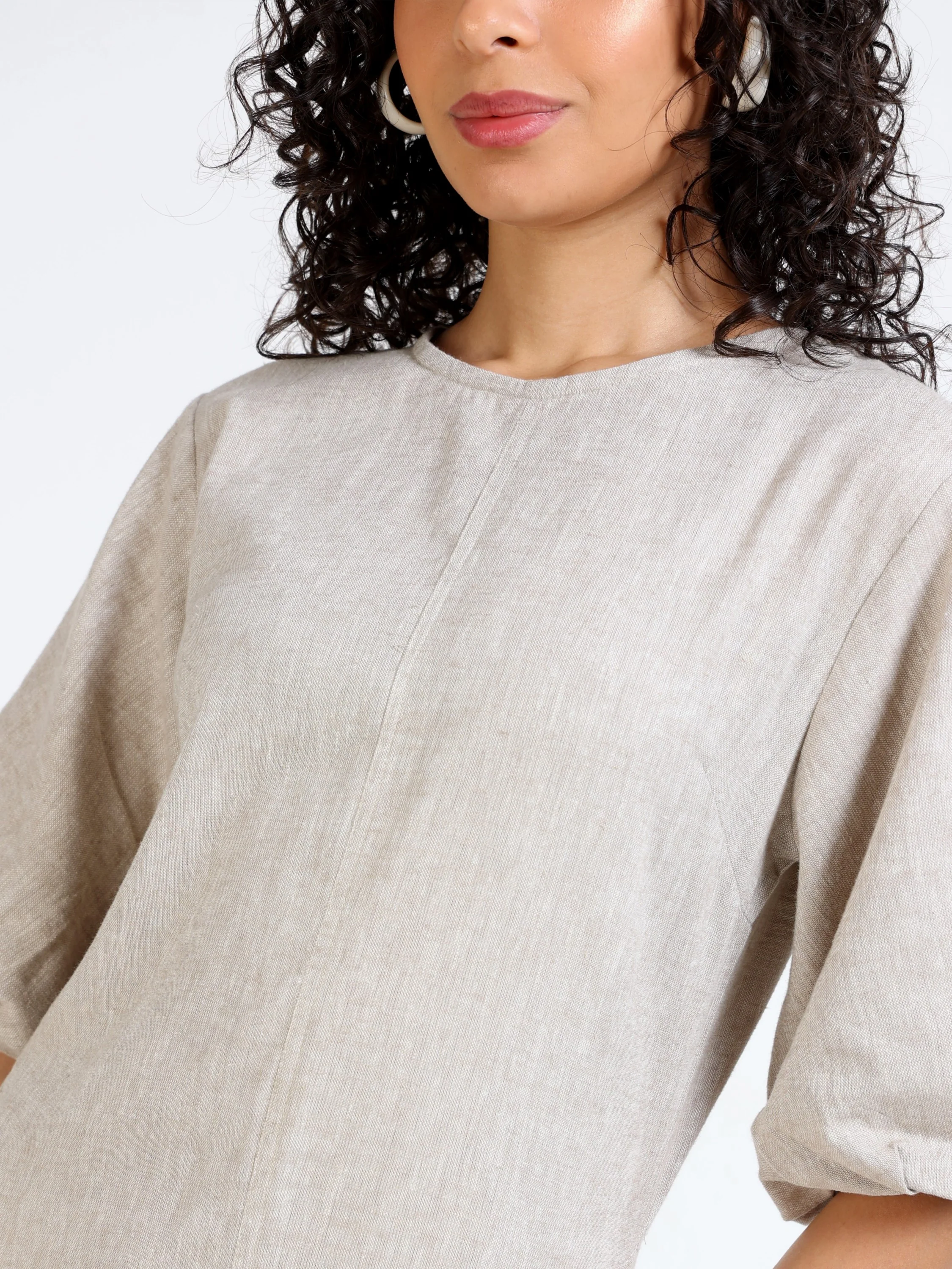 Women Beige Linen Blend Dress - Image 7
