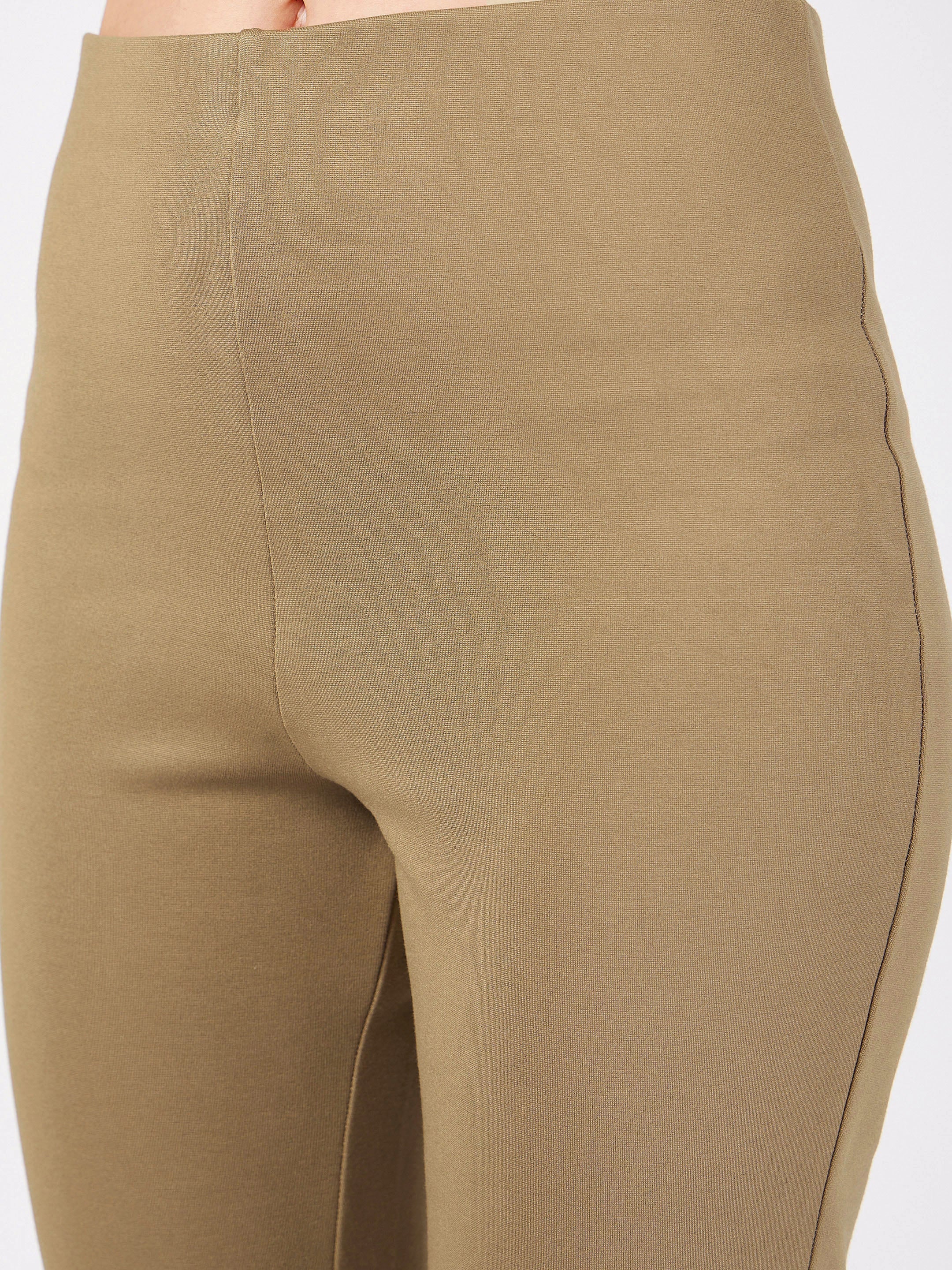 Women Beige Bell Bottom 4-Way Stretch Pants - Image 4
