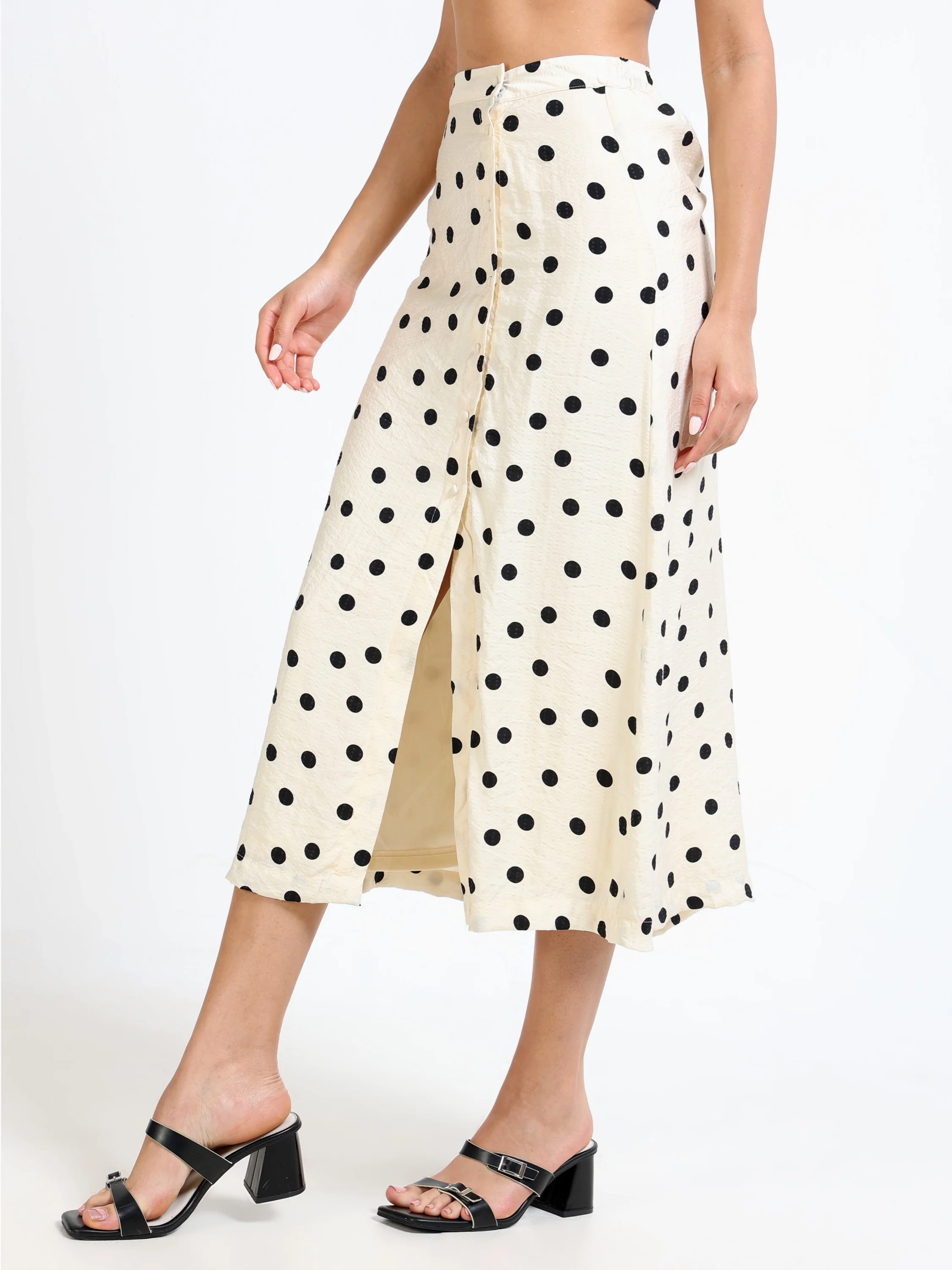 Women Polka Dot Skirt With Slit - Image 6