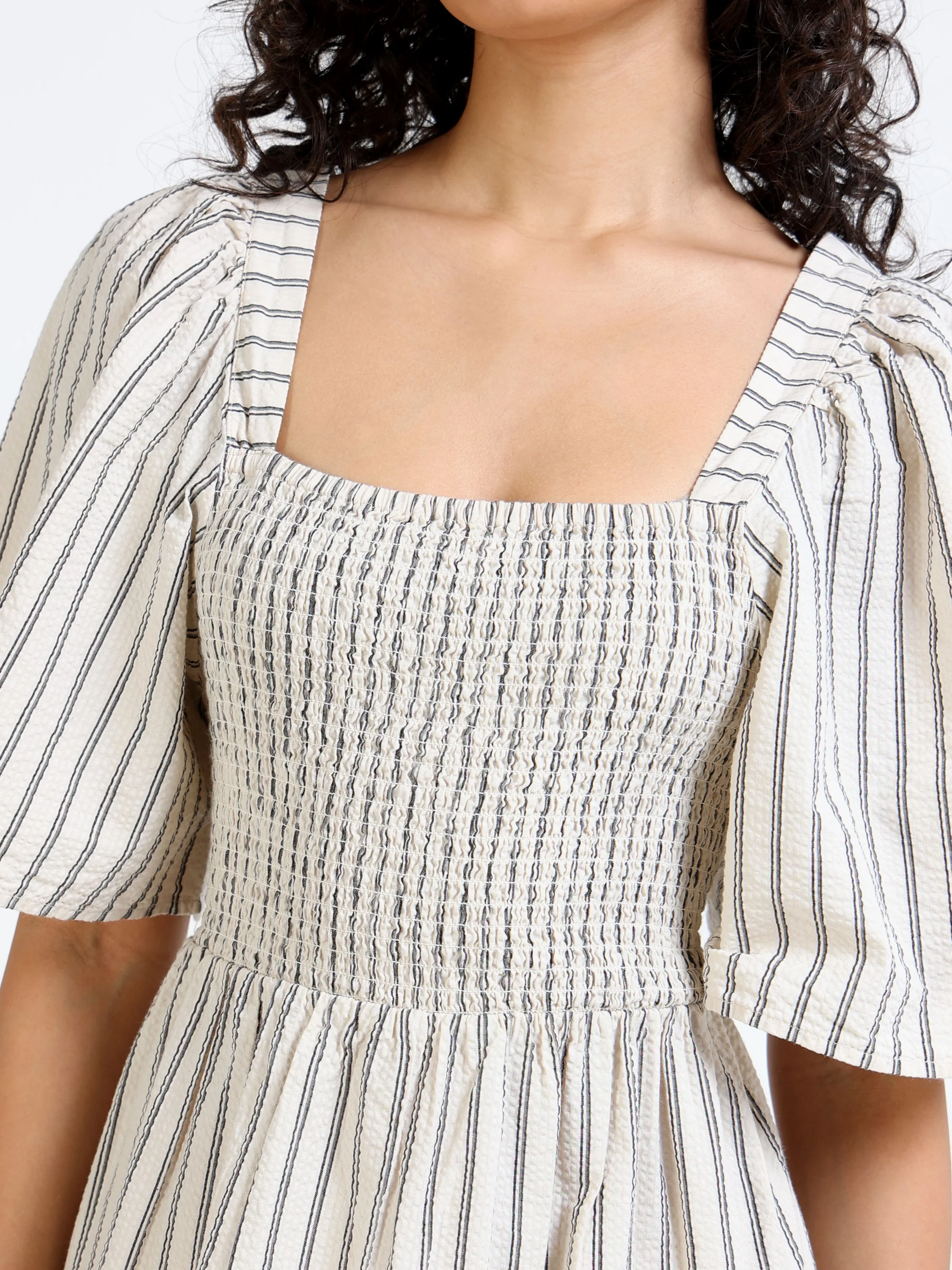 Women Beige Stripe Maxi Dress - Image 3