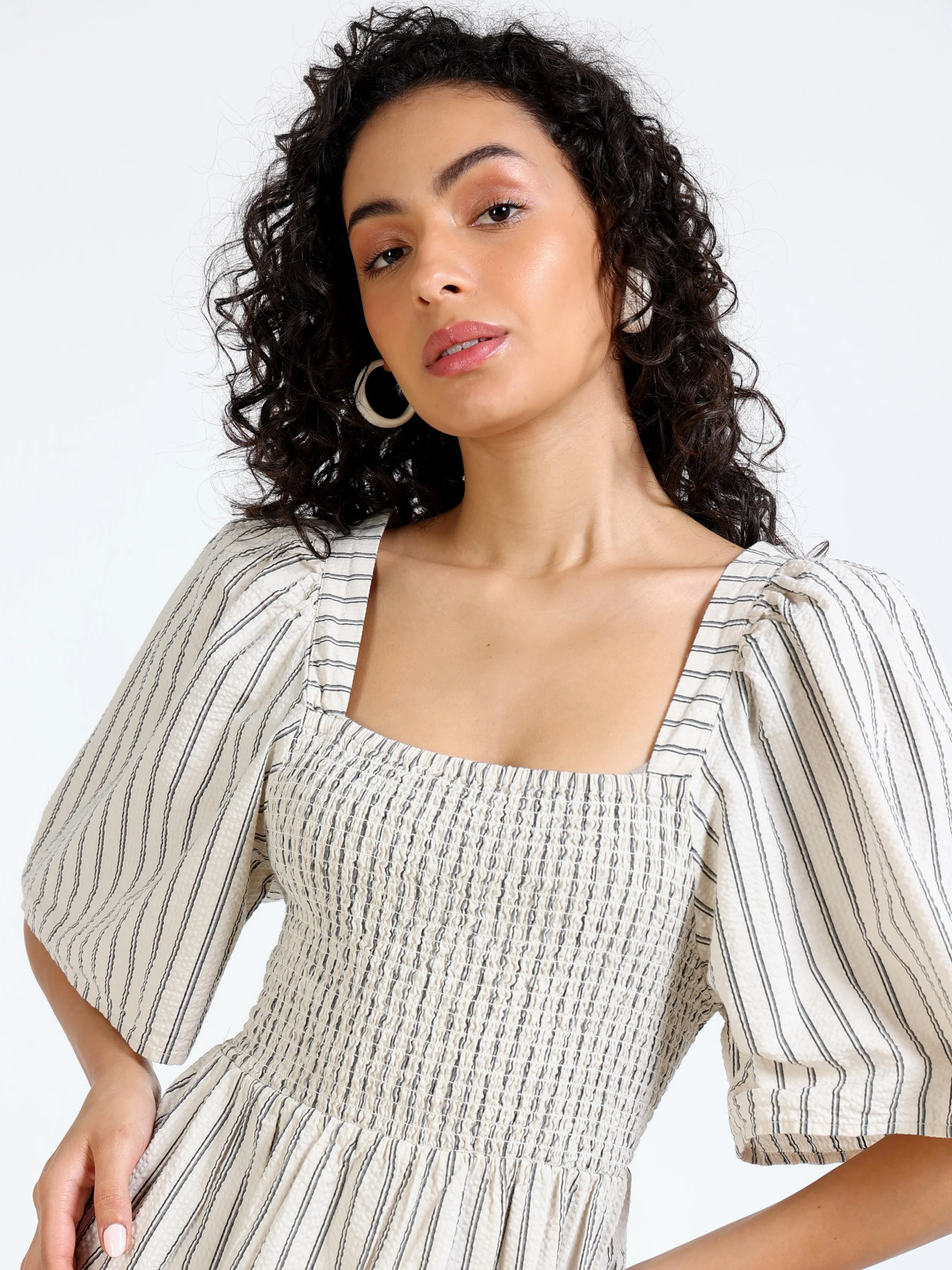 Women Beige Stripe Maxi Dress - Image 4
