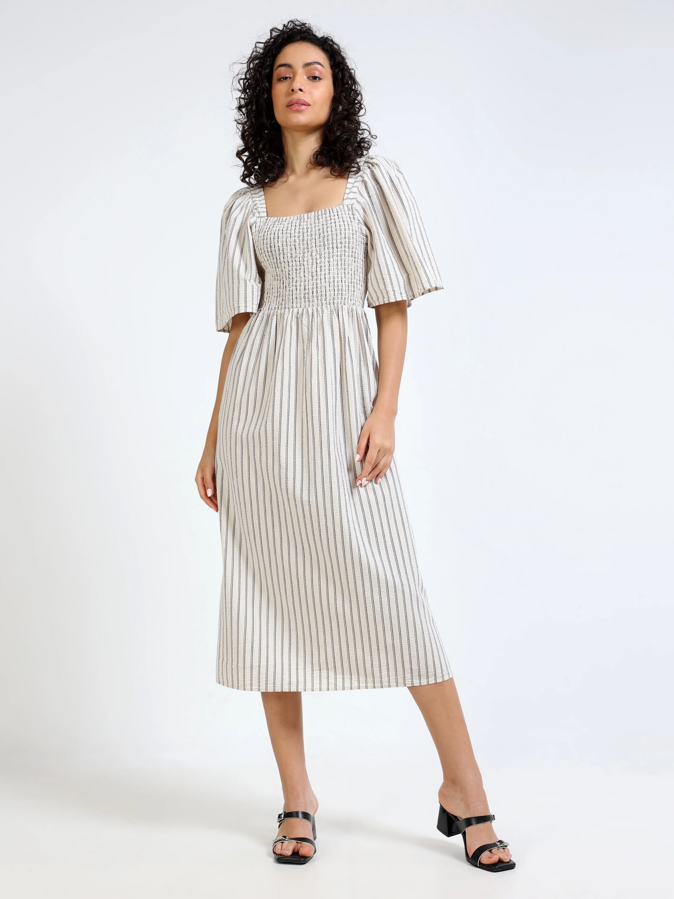 Women Beige Stripe Maxi Dress - Image 6