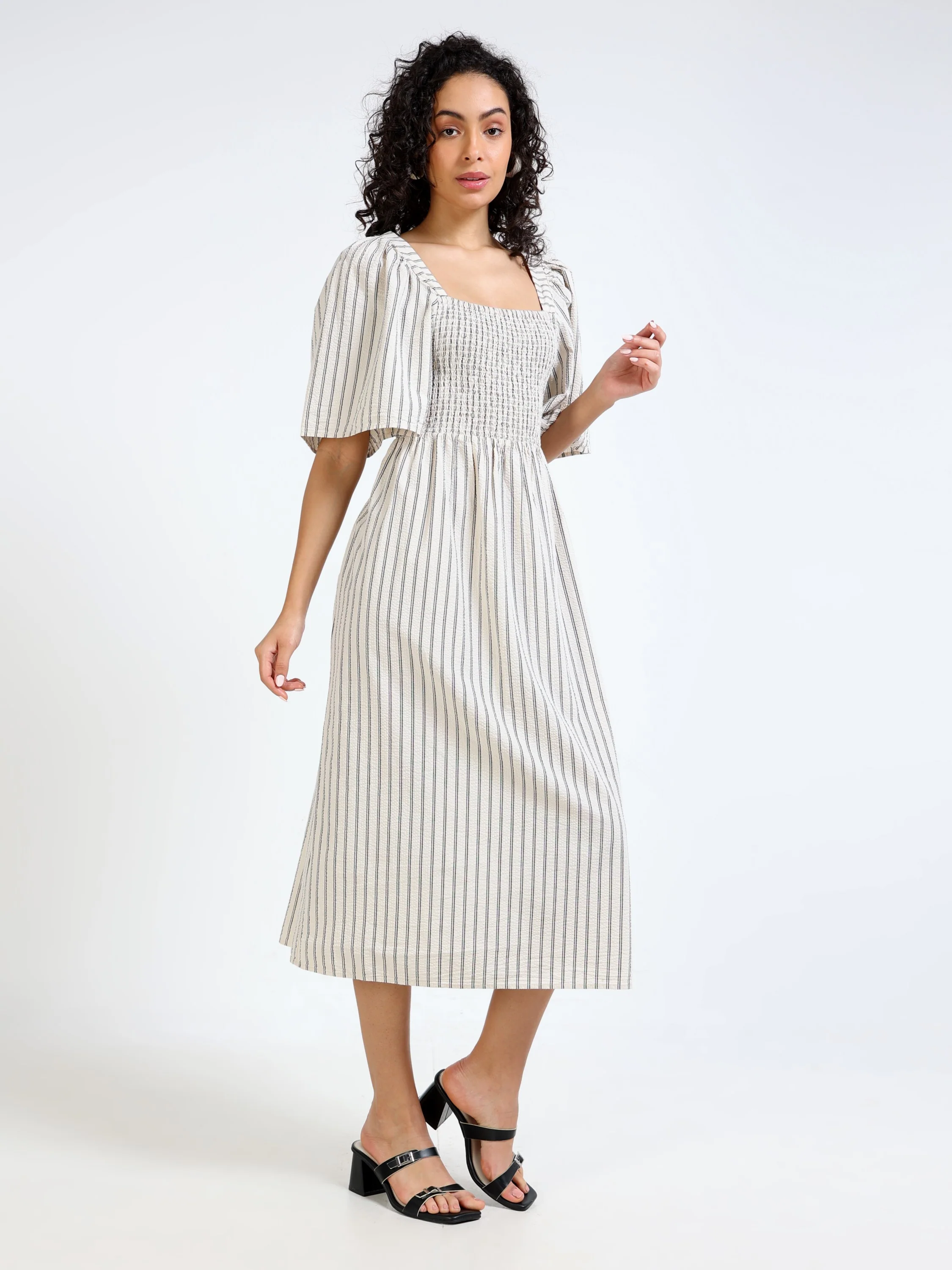 Women Beige Stripe Maxi Dress - Image 7
