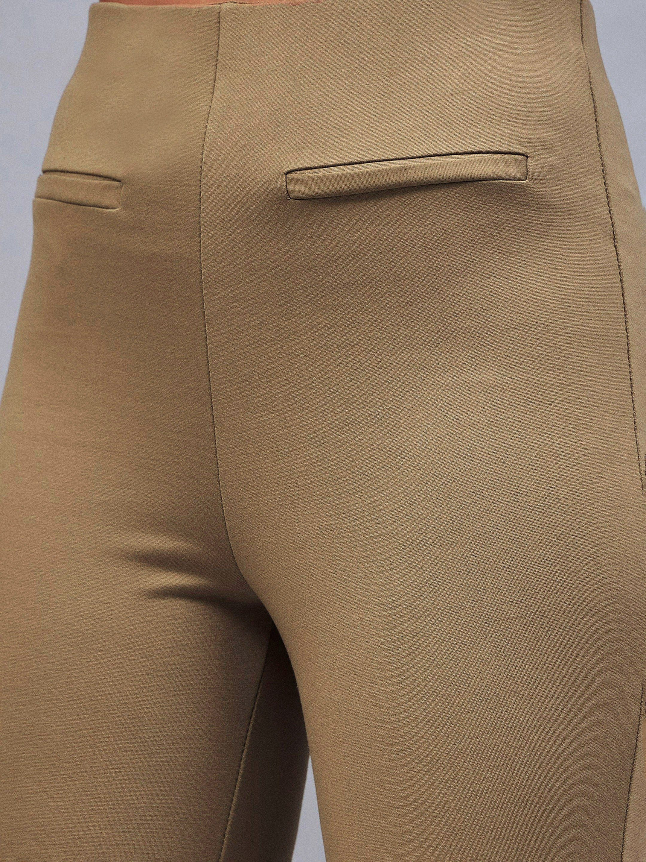 Women Beige Bone Pocket Bell Bottom Pants - Image 4