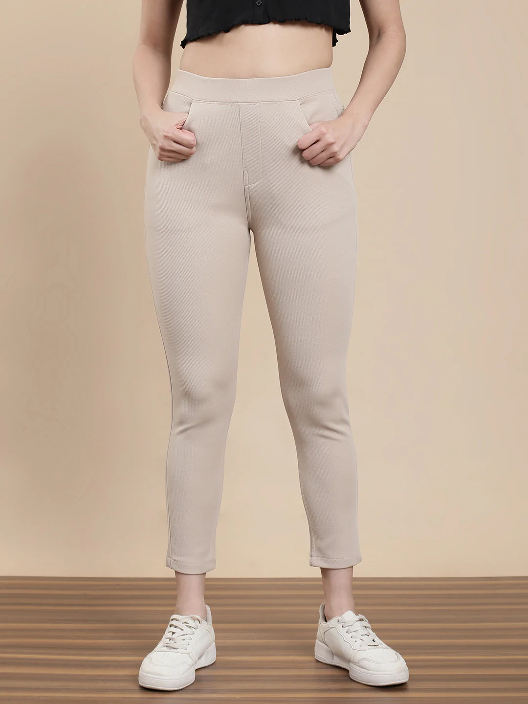 Women Beige Casual Jegging - Image 2