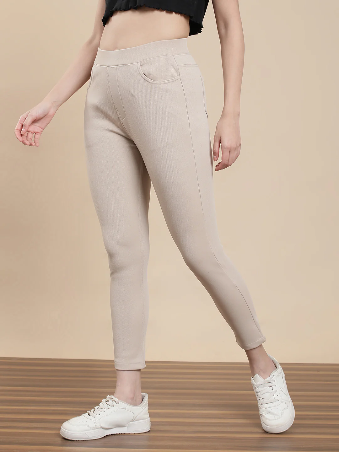 Women Beige Casual Jegging - Image 3