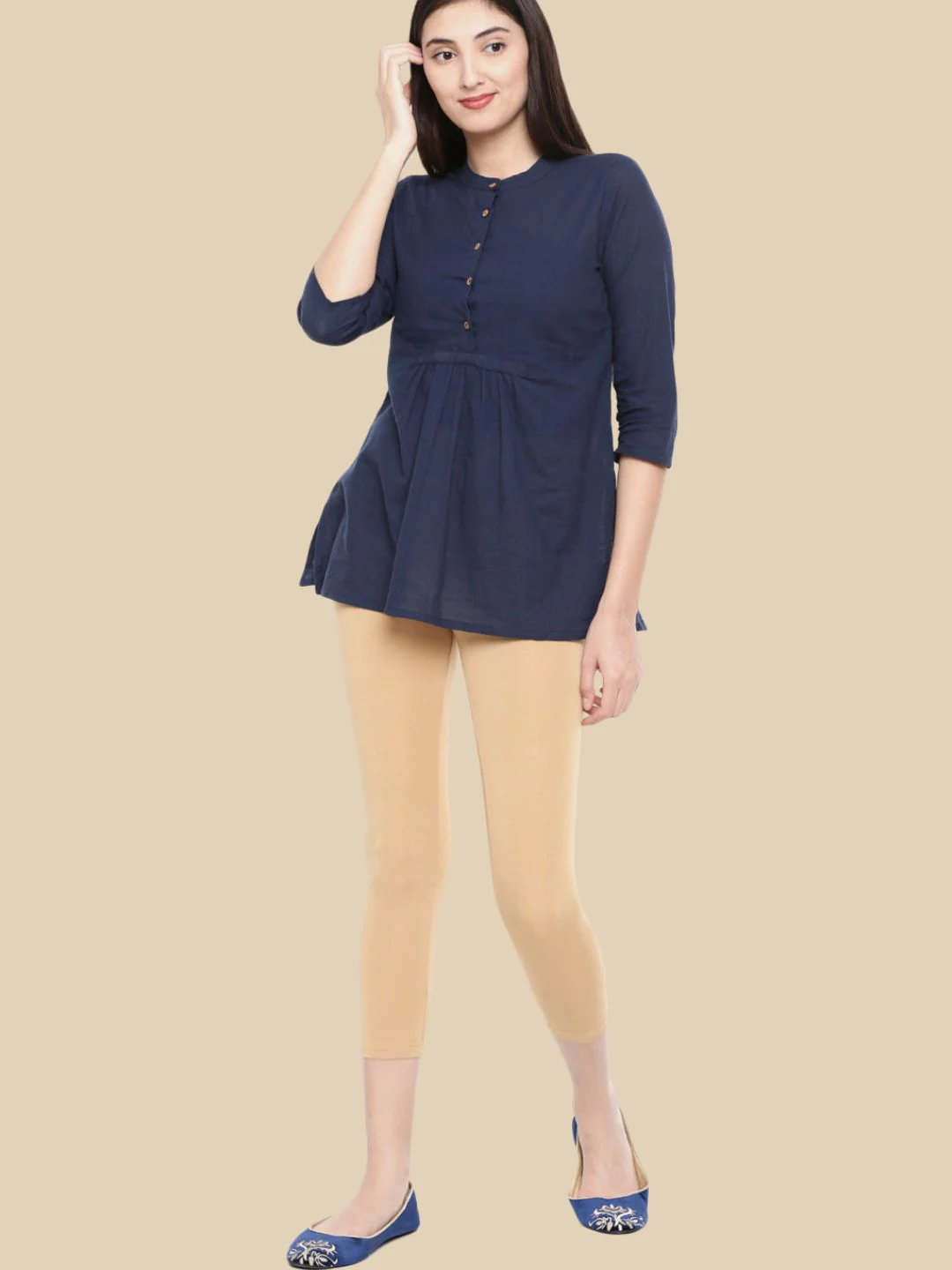 Women Beige Casual Leggings - Image 4