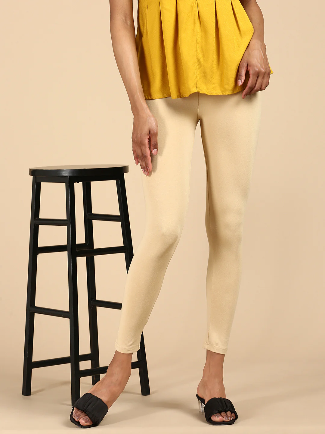 Women Beige Casual Leggings - Image 2
