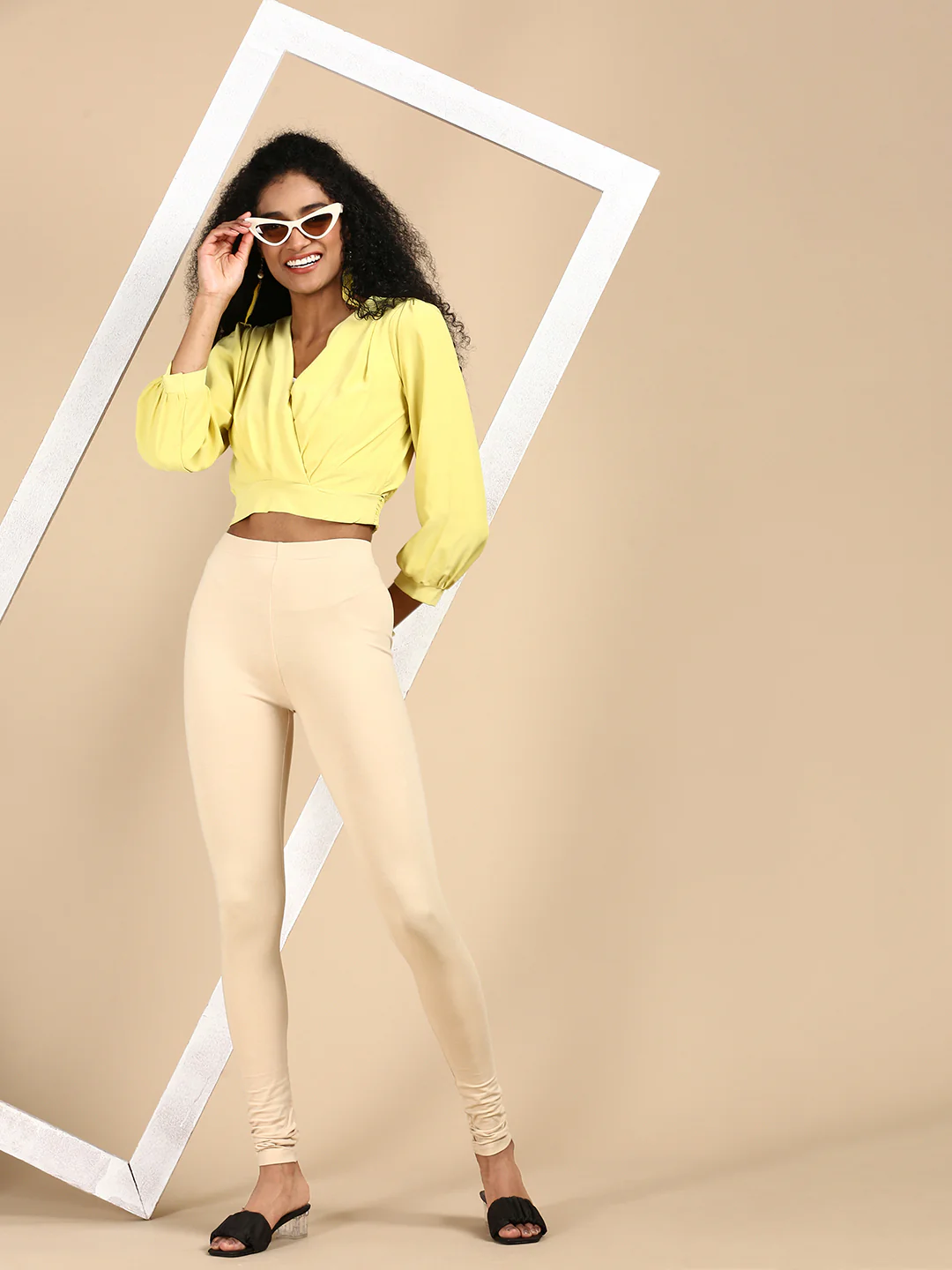 Women Beige Casual Leggings - Image 4