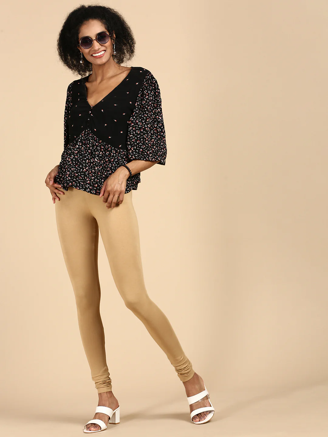 Women Beige Casual Leggings - Image 4