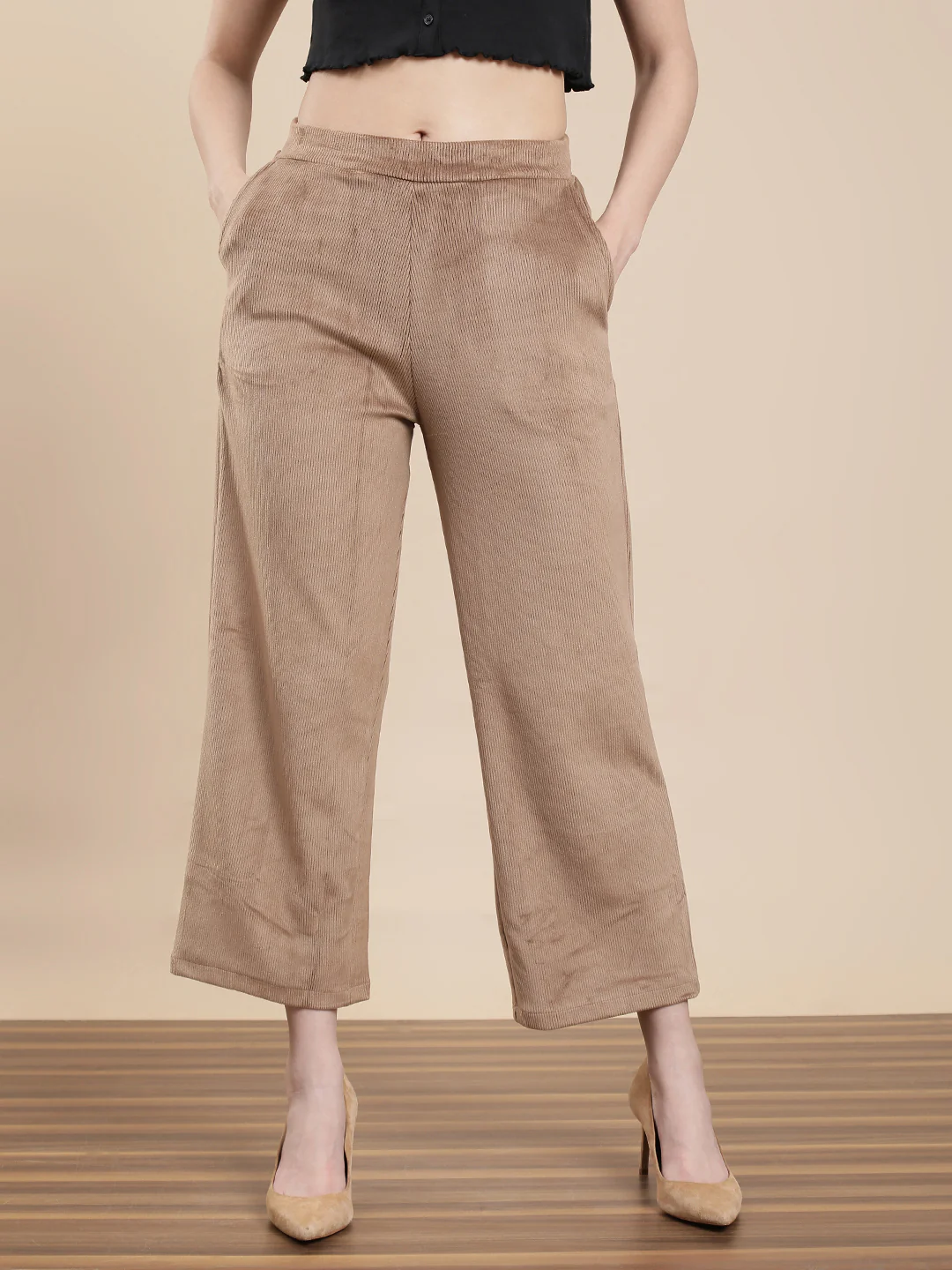 Women Beige Casual Palazzo - Image 3