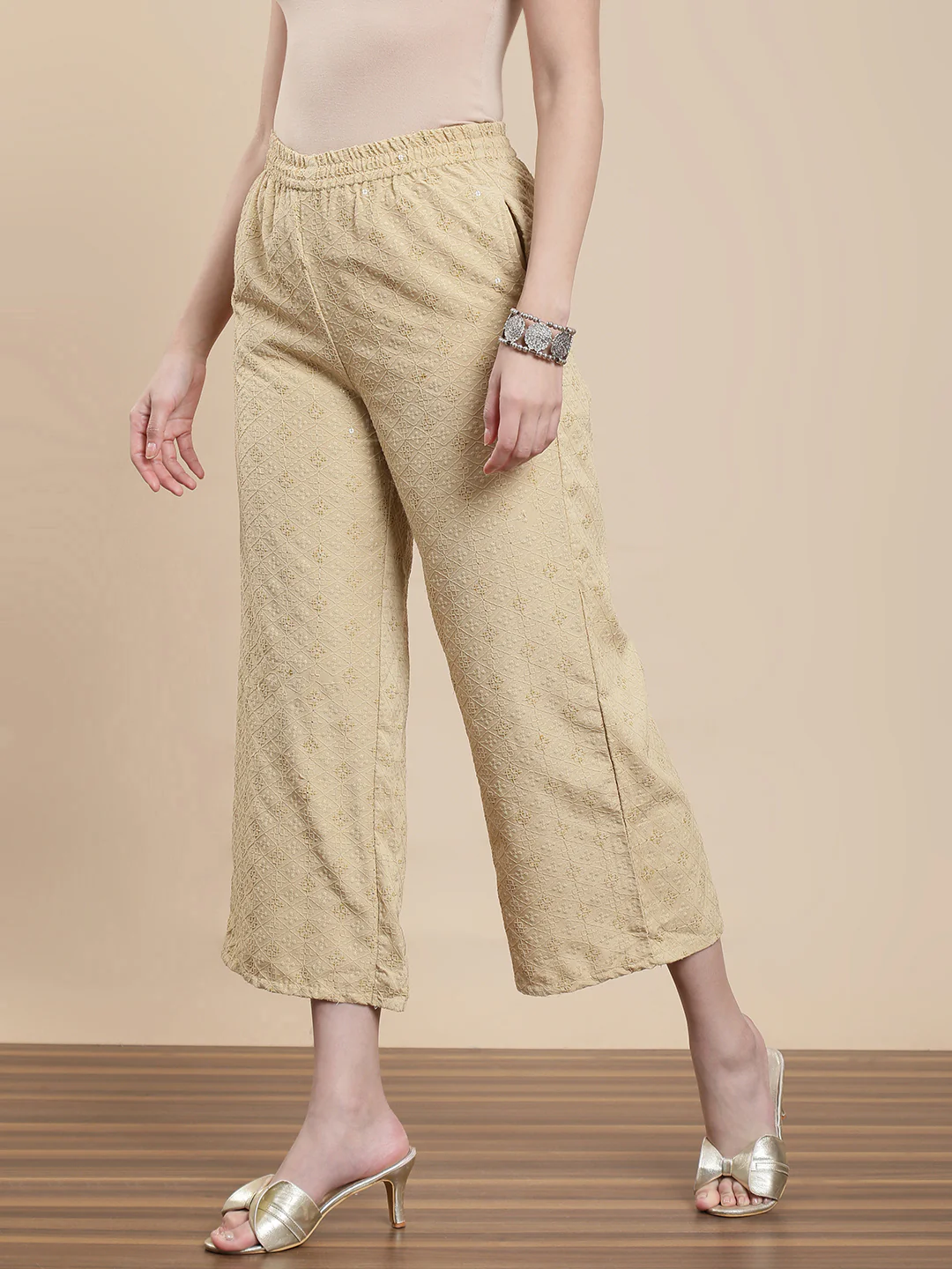 Women Beige Casual Palazzo - Image 2