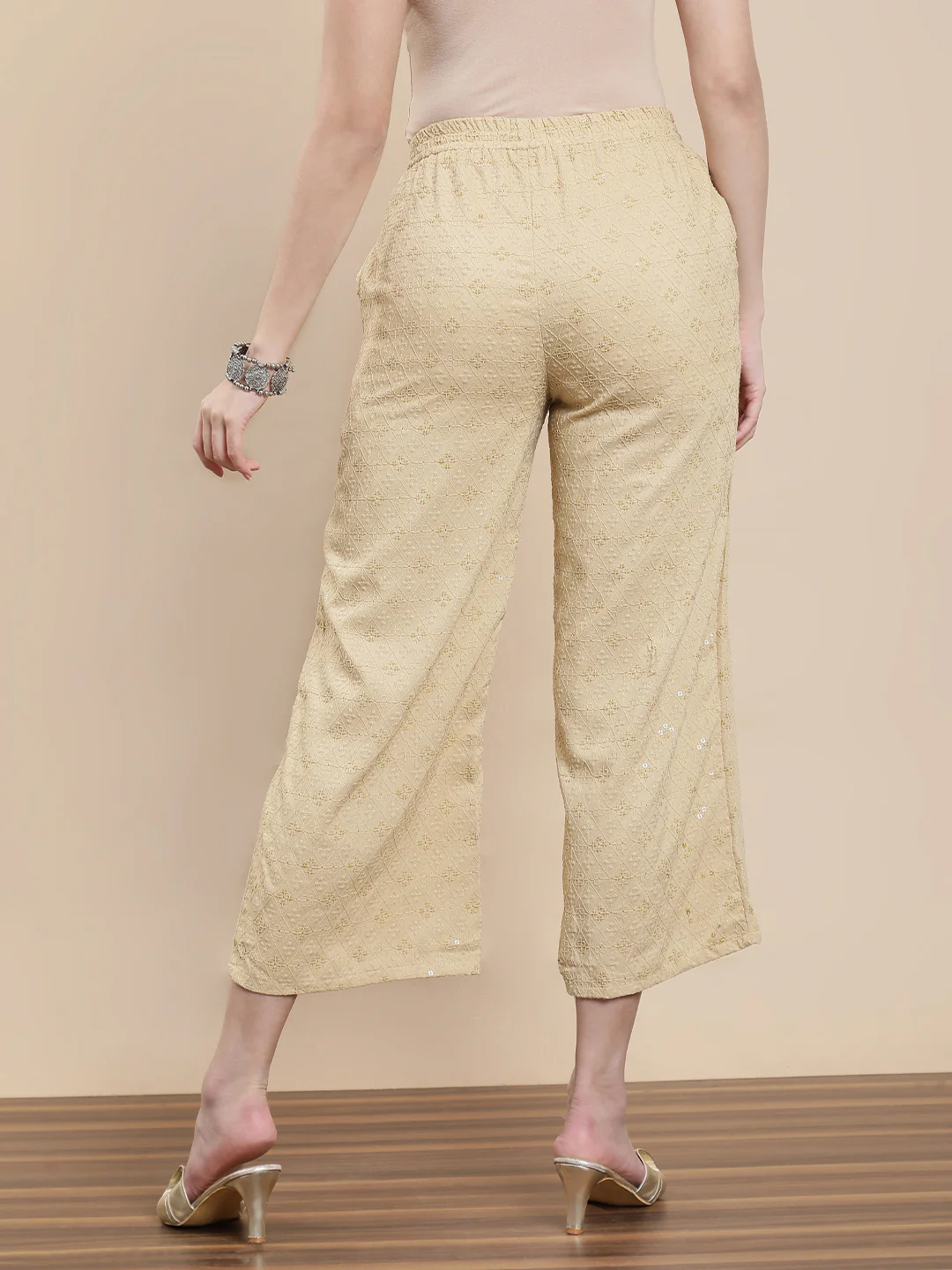 Women Beige Casual Palazzo - Image 3