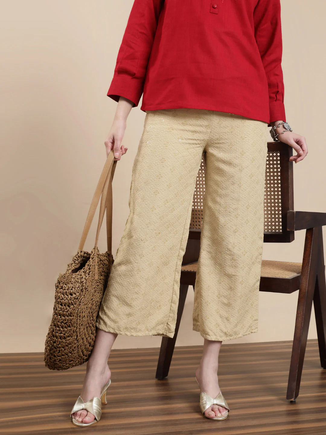 Women Beige Casual Palazzo - Image 4