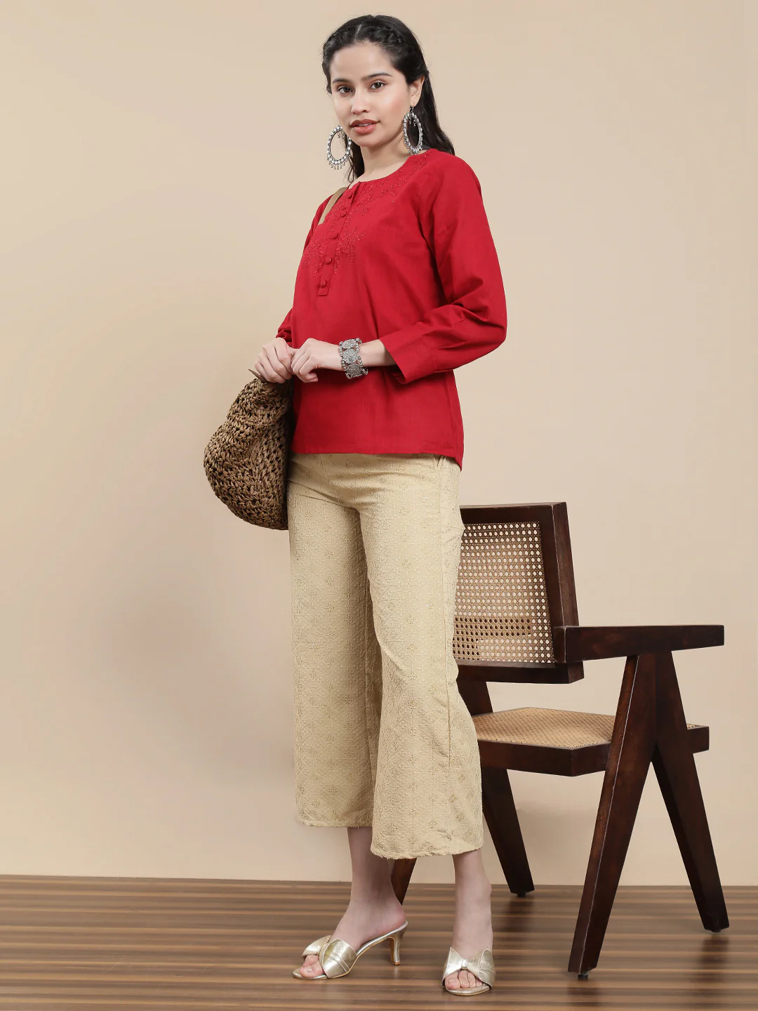 Women Beige Casual Palazzo - Image 5