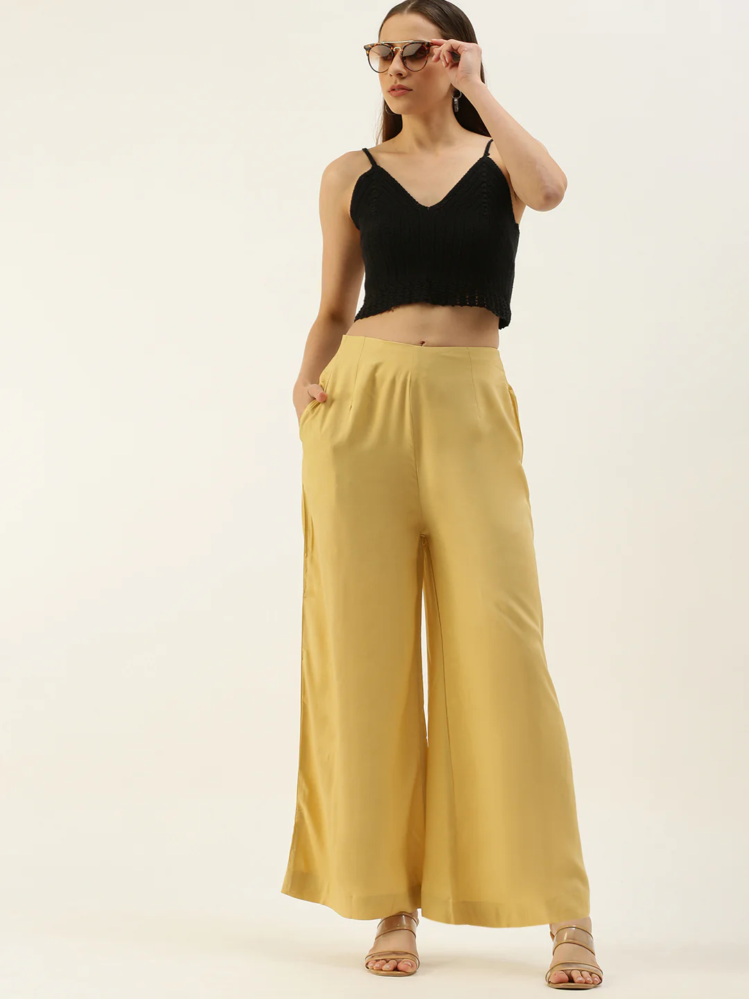 Women Beige Casual Palazzo - Image 4