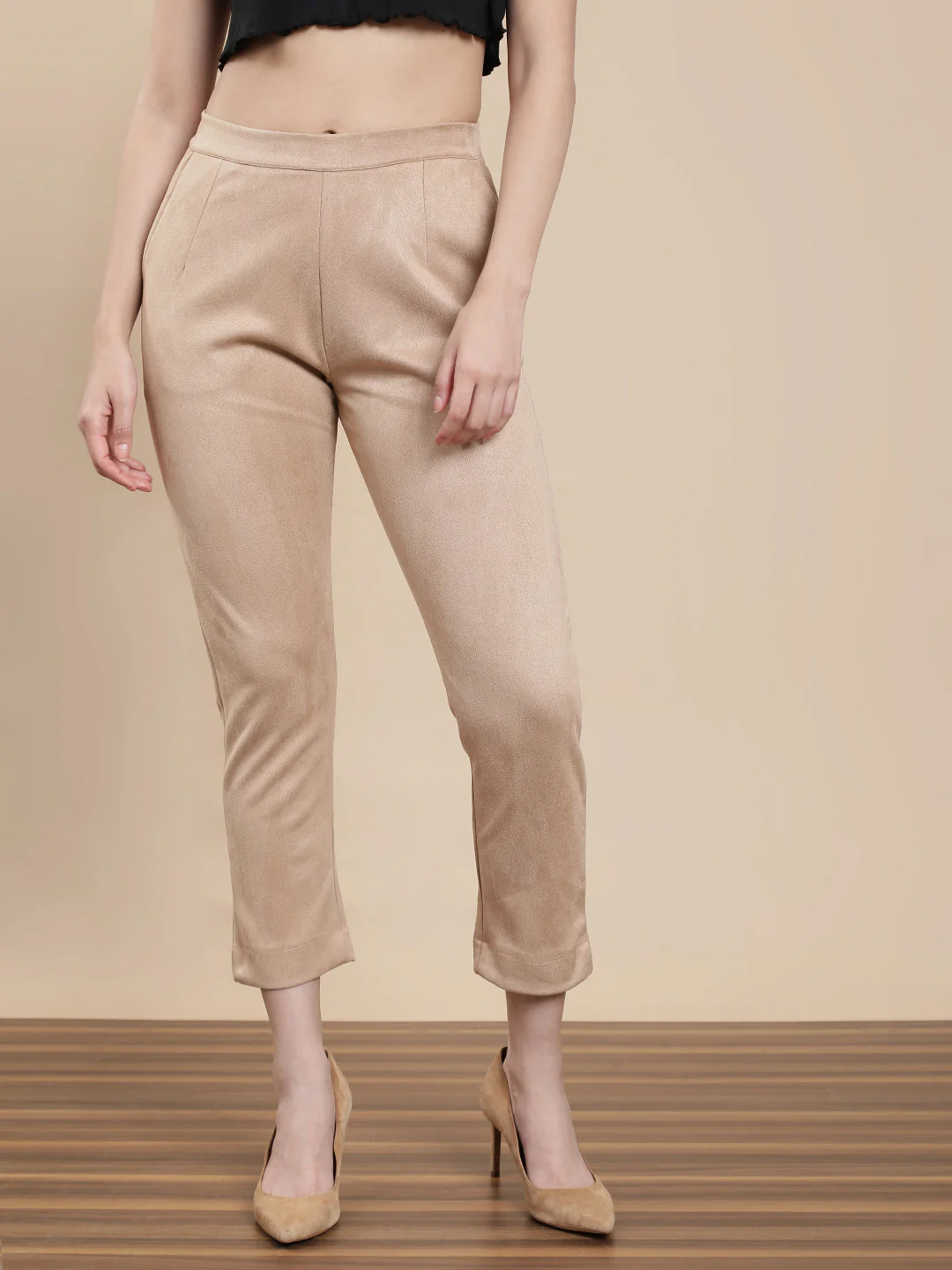 Women Beige Casual Pants - Image 3