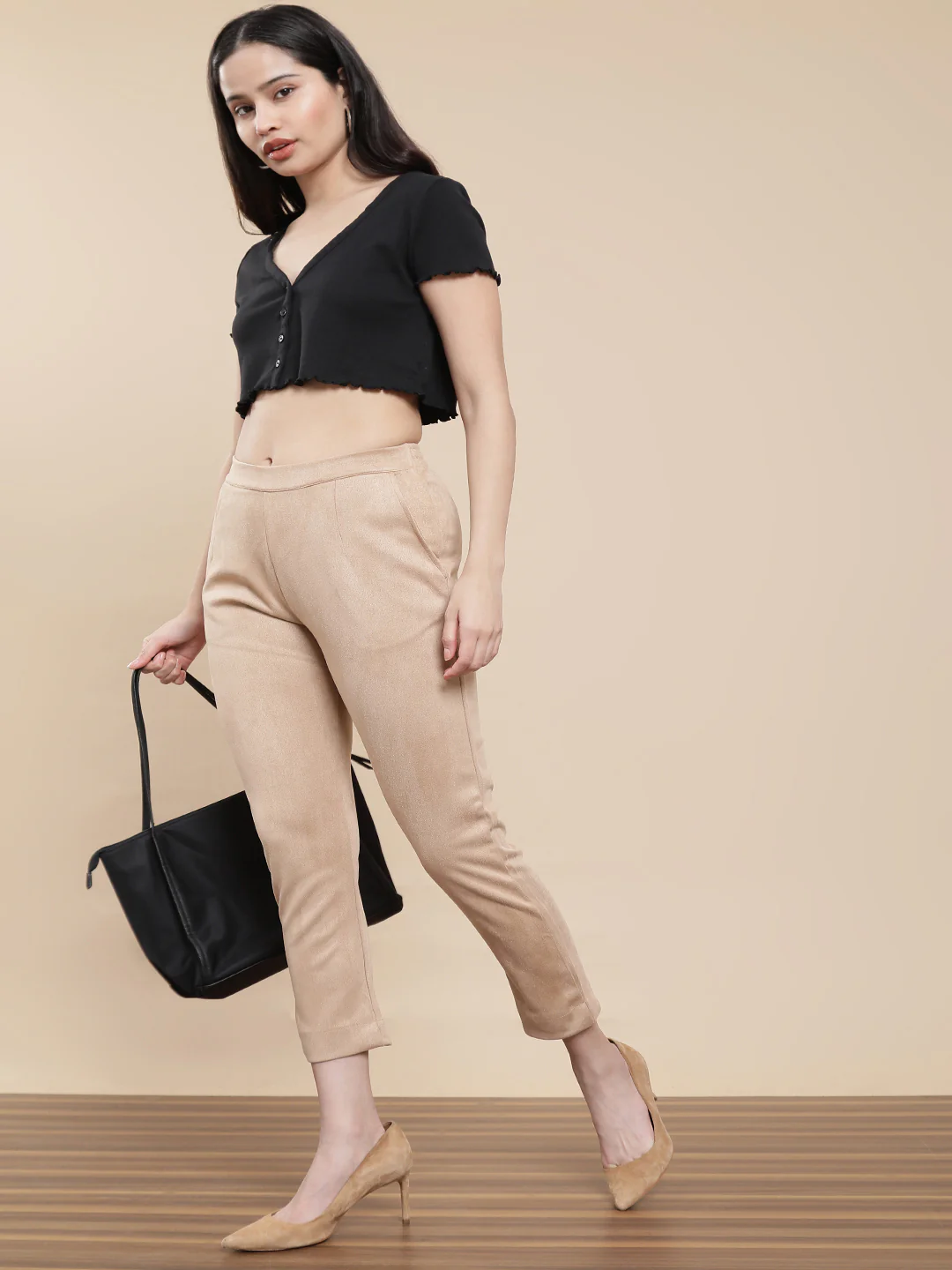 Women Beige Casual Pants - Image 5