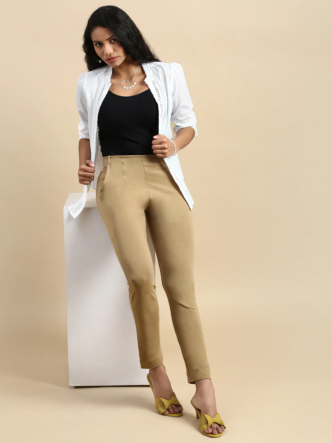 Women Beige Casual Pants - Image 4