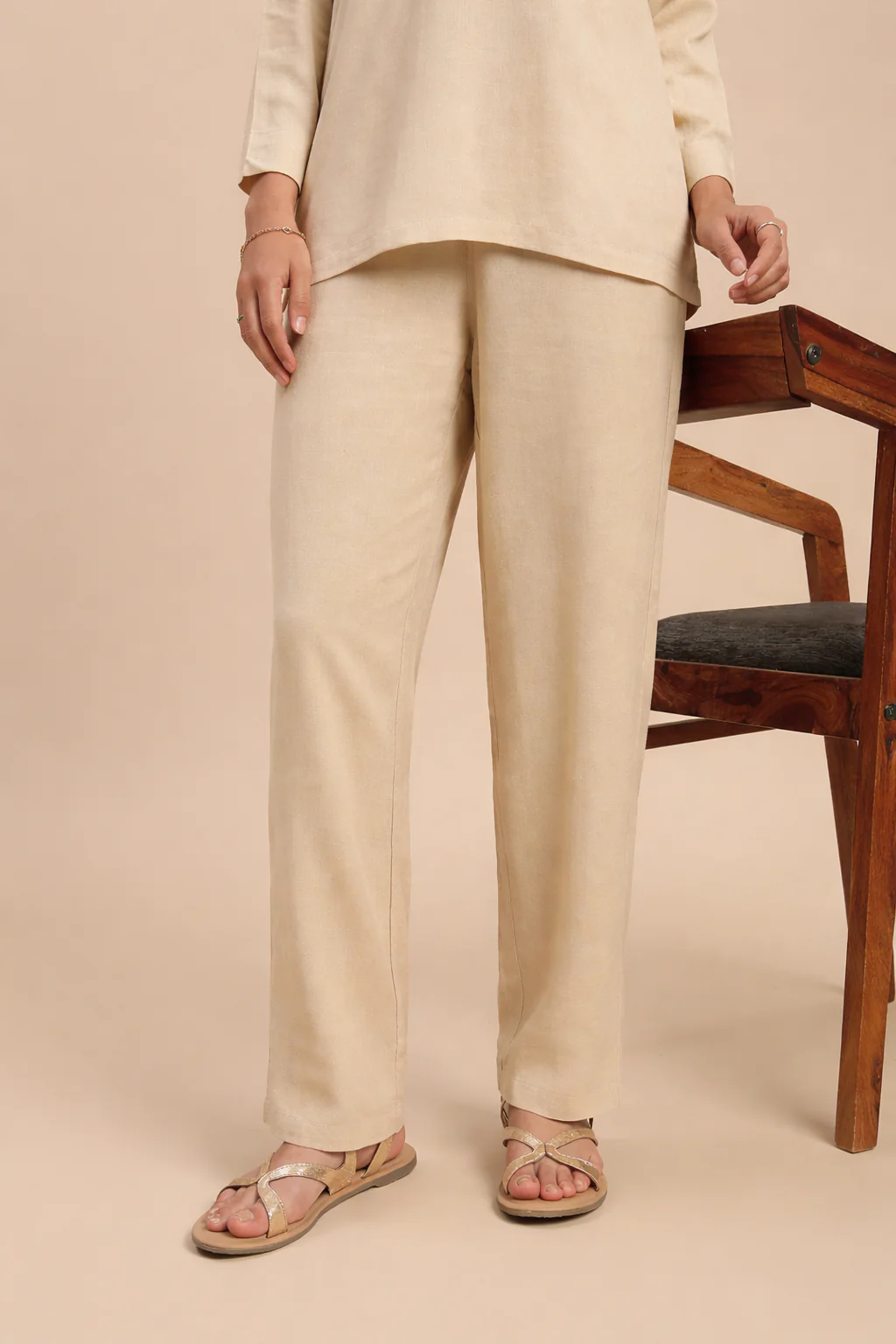 Women Beige Casual Pants - Image 3