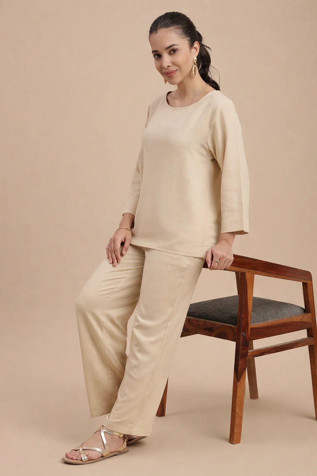 Women Beige Casual Pants - Image 4