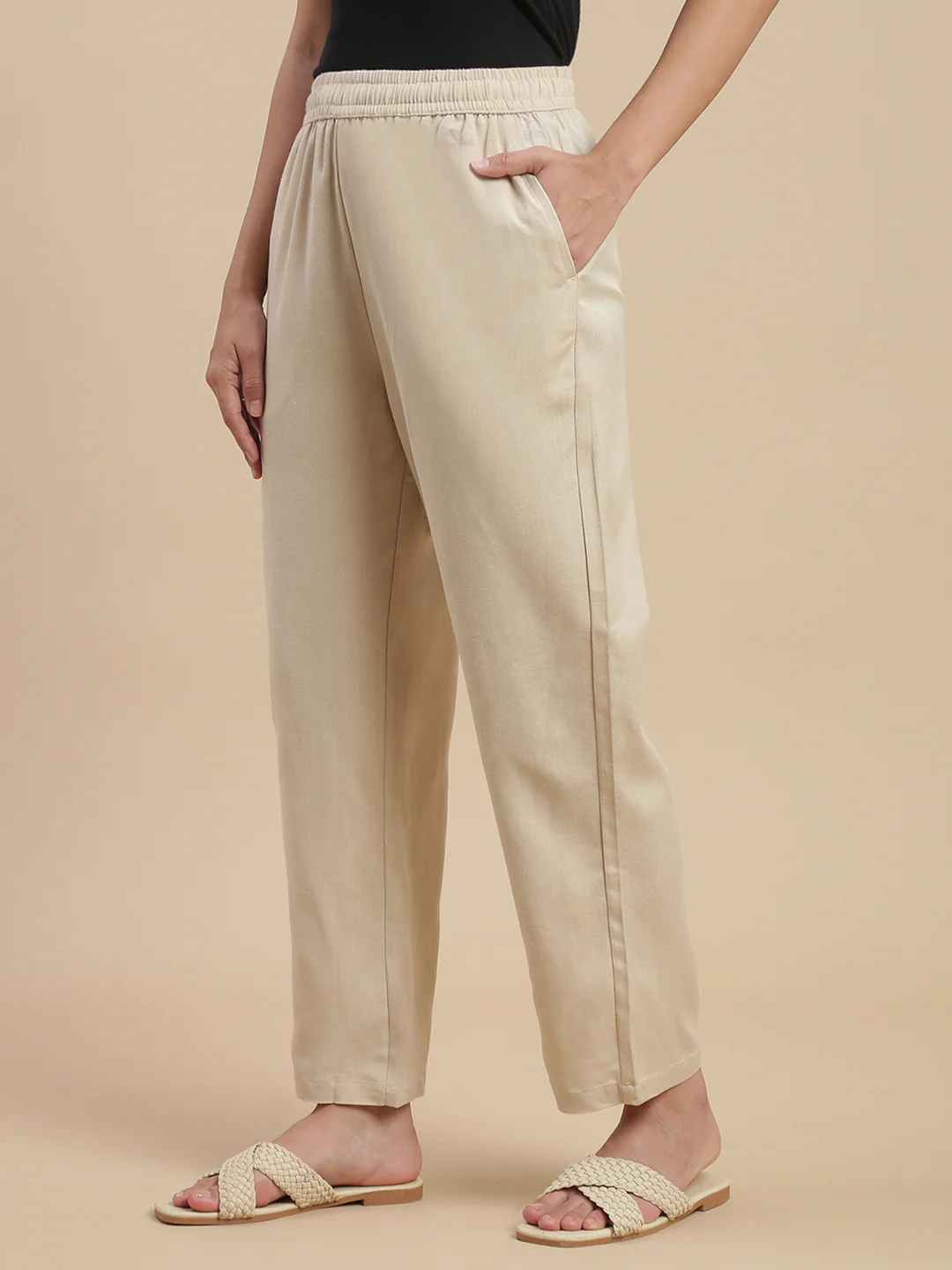 Women Beige Casual Pants - Image 2