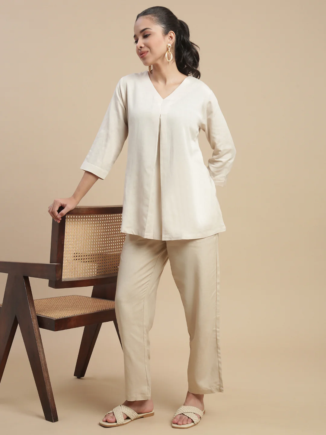 Women Beige Casual Pants - Image 5